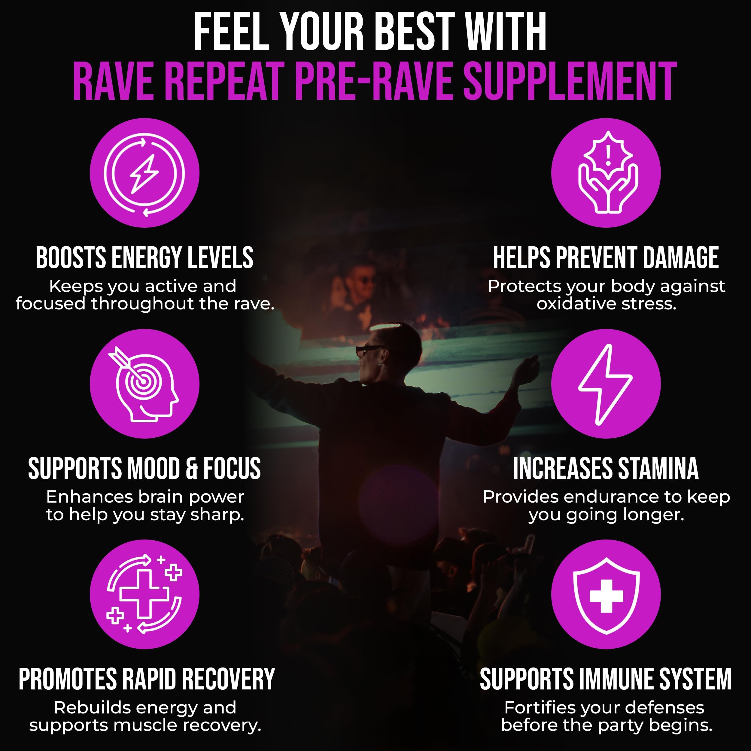 Rave Repeat Pre-Rave Supplements capsules close-up