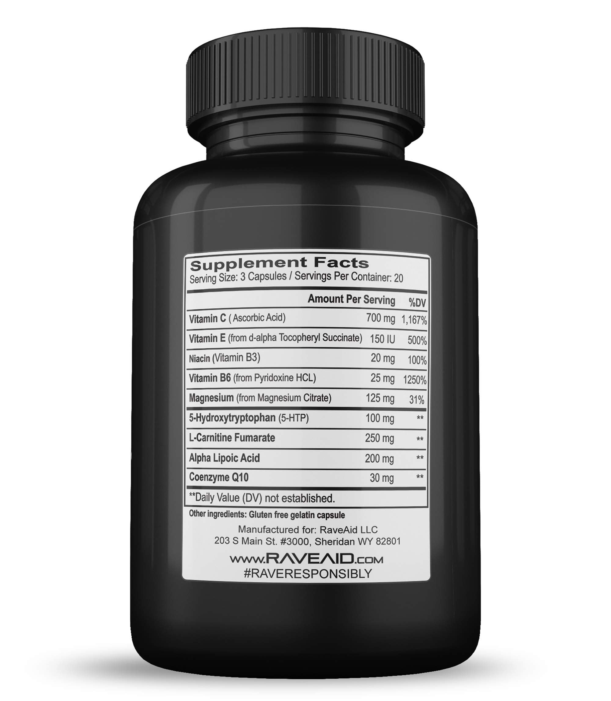 RaveAid Multivitamins label showing nutritional information