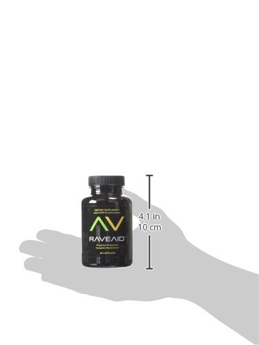RaveAid Multivitamins with a party scene background