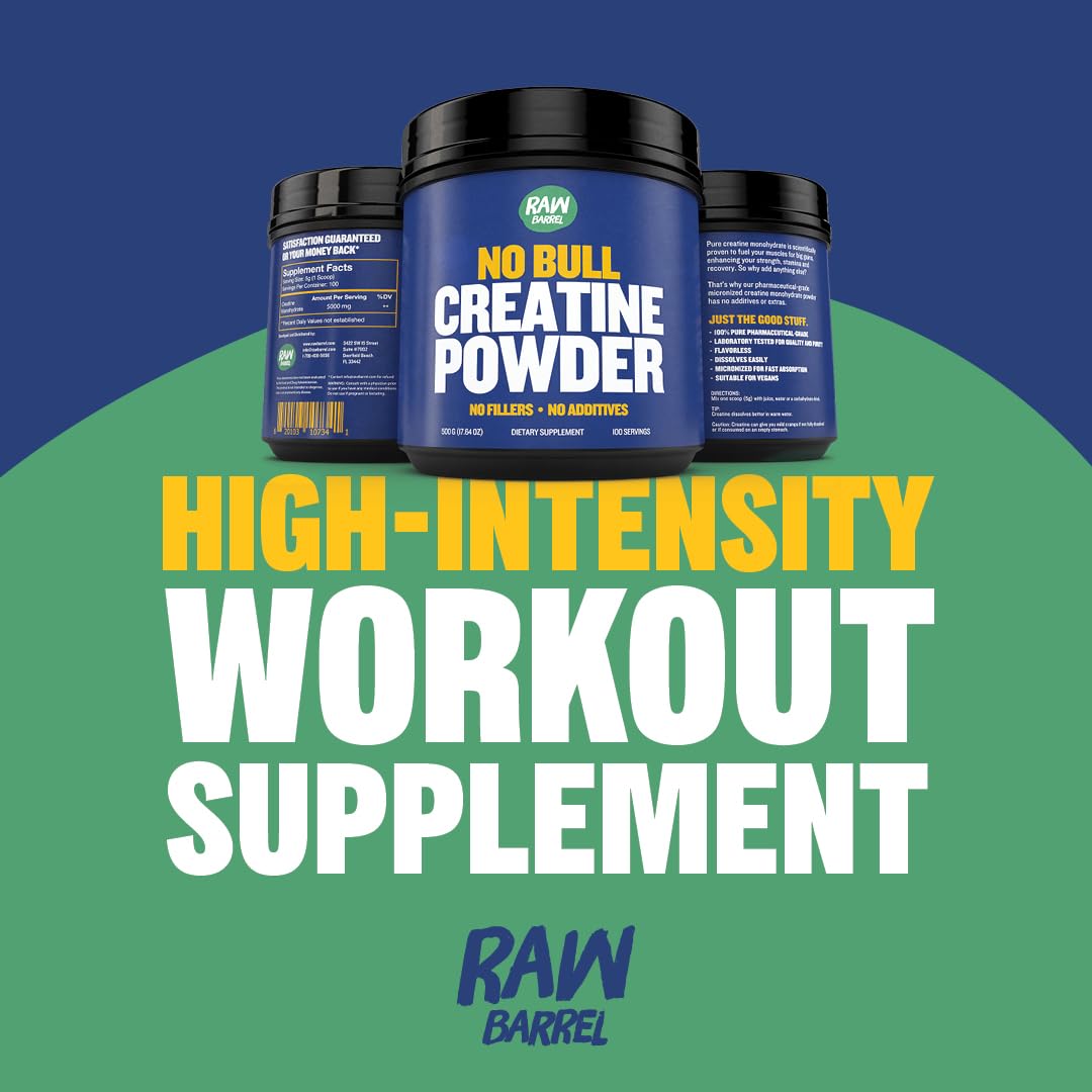 Raw Barrel Creatine Monohydrate Powder 500g back view