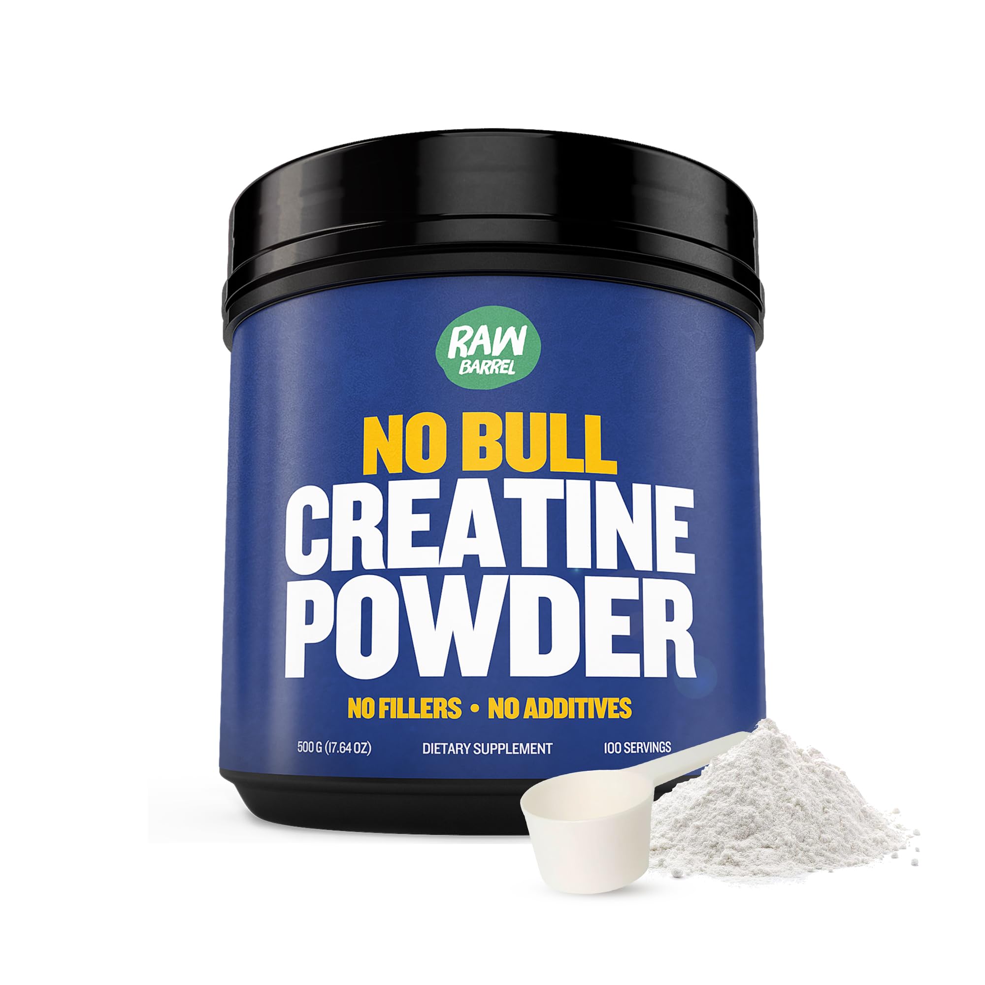 Raw Barrel Creatine Monohydrate Powder 500g front view