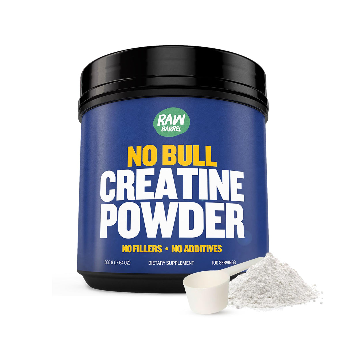 Raw Barrel Creatine Monohydrate Powder 500g front view