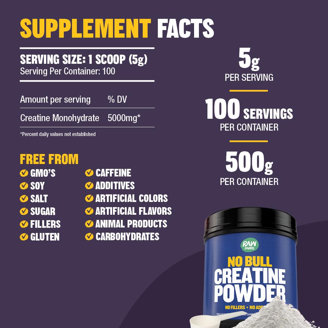 Raw Barrel Creatine Monohydrate Powder nutritional information