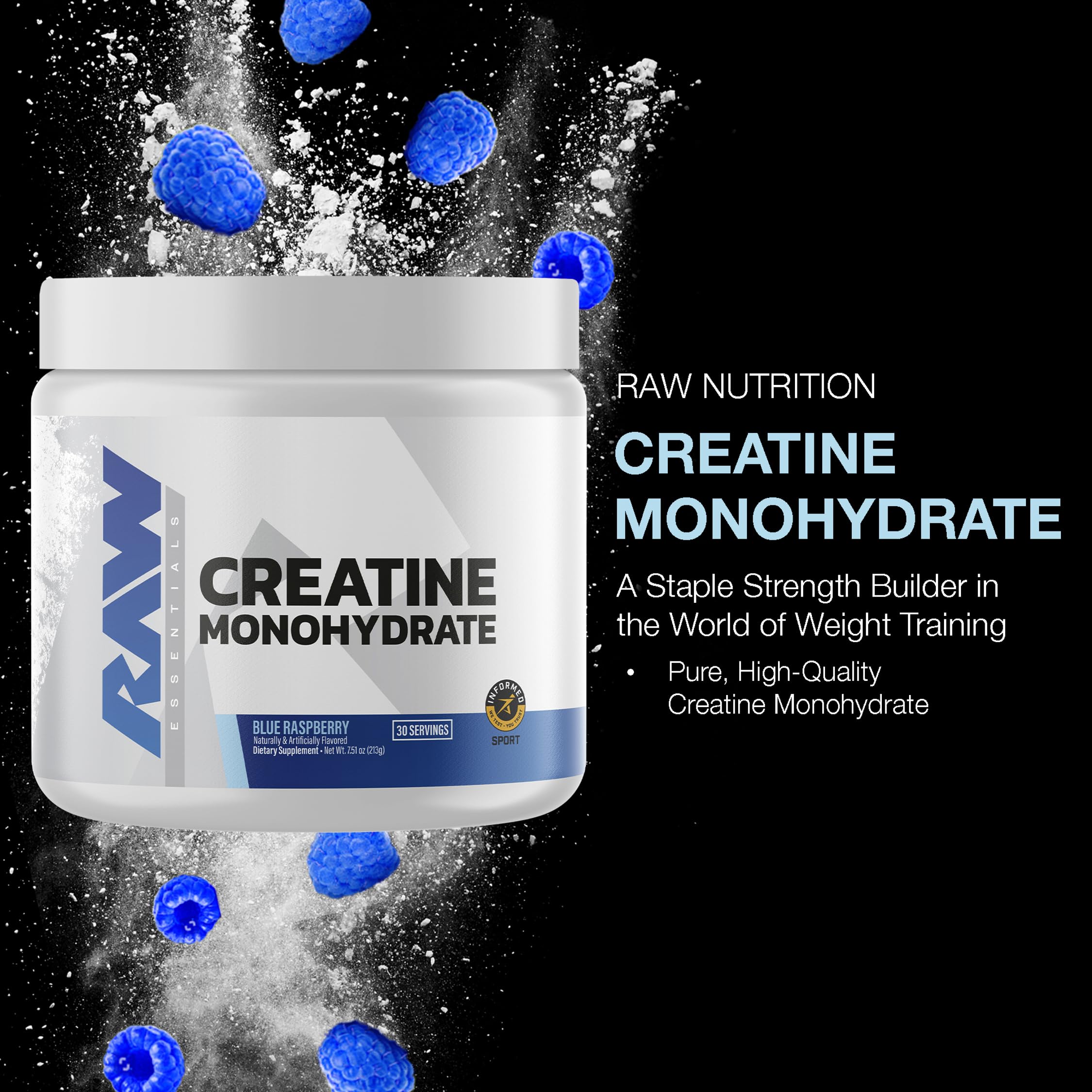 RAW Blue Raspberry Creatine Monohydrate 227g back view