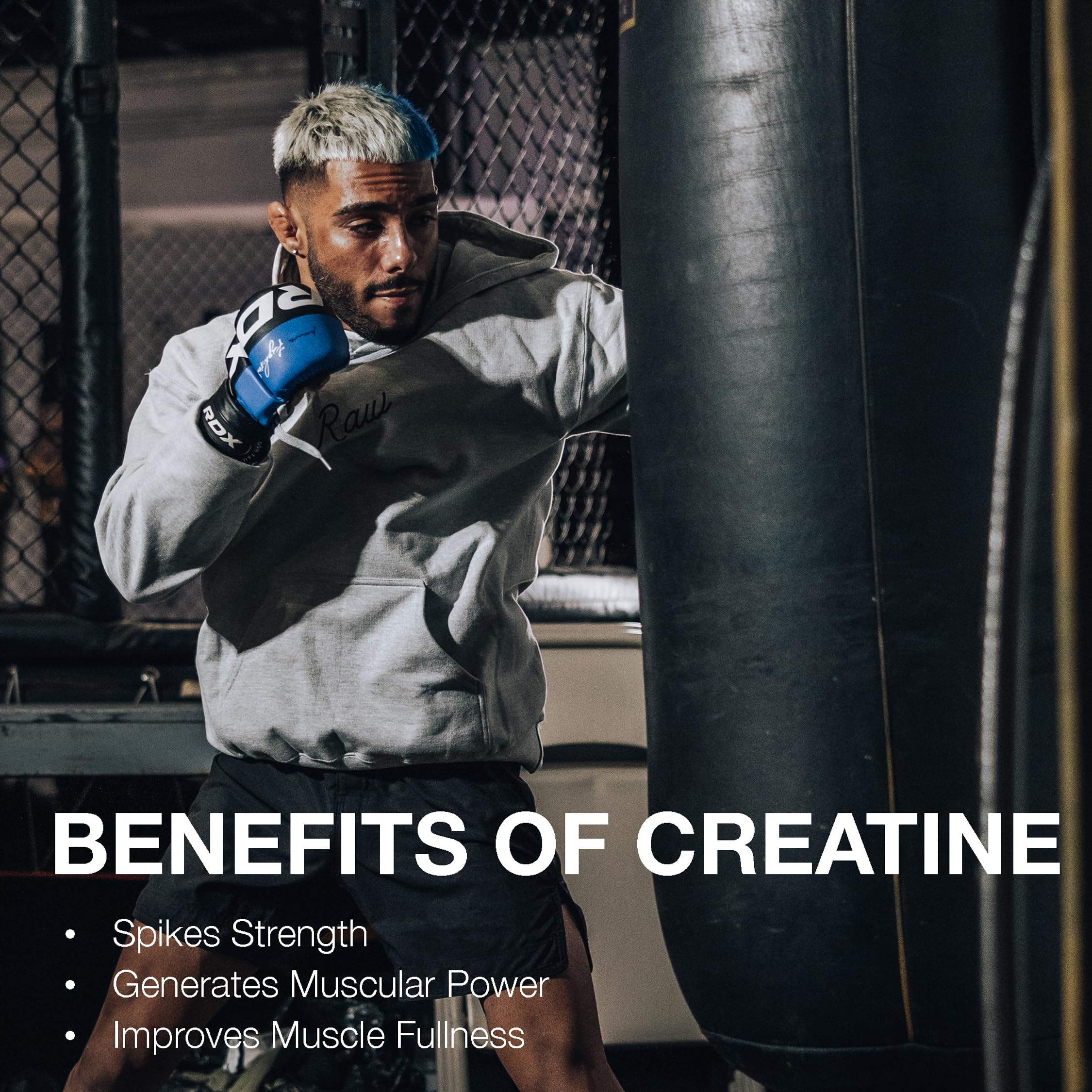 RAW Blue Raspberry Creatine Monohydrate 227g with scoop