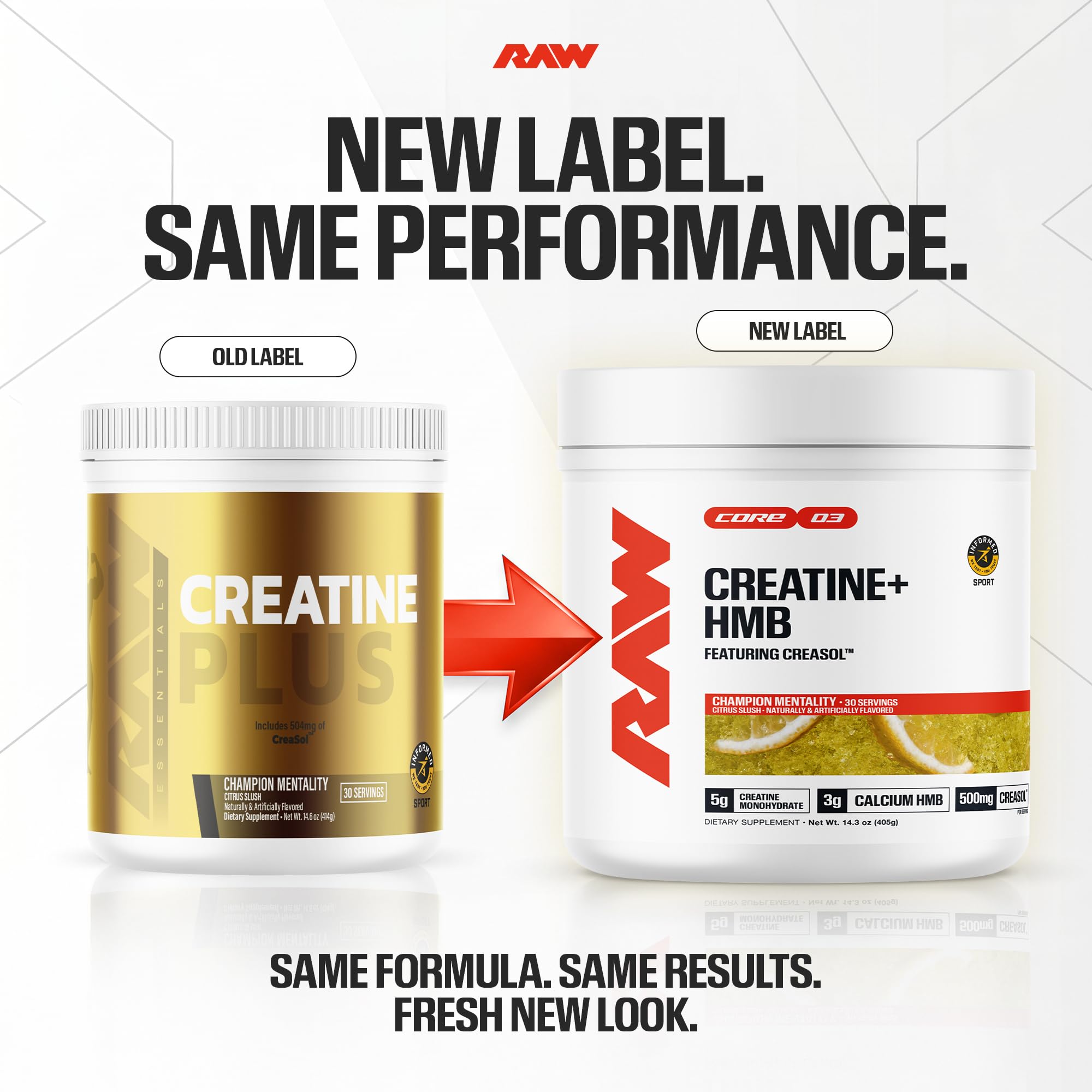 RAW Champion Mentality Creatine Plus 499g powder scoop
