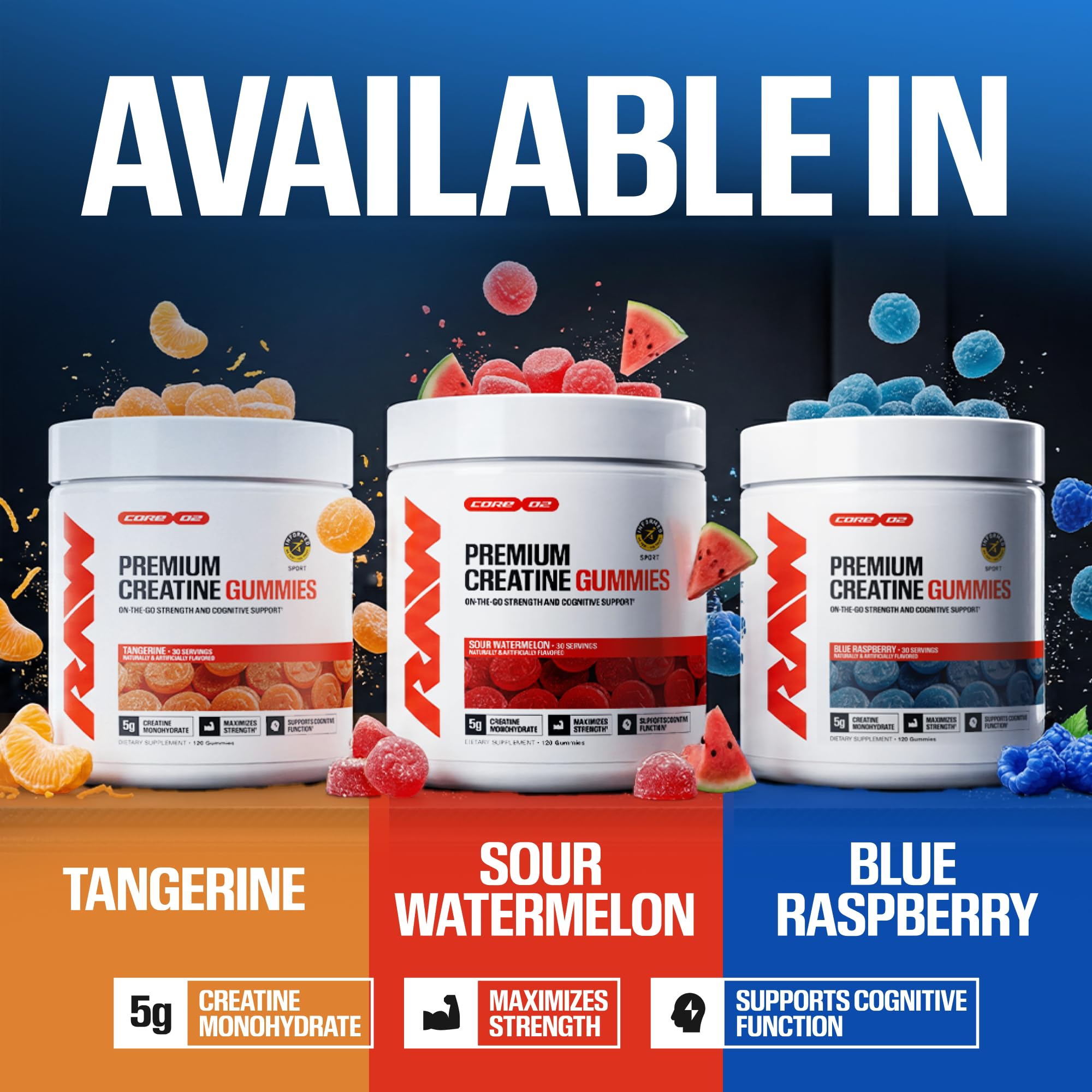 RAW Creatine Gummies back view with nutritional information