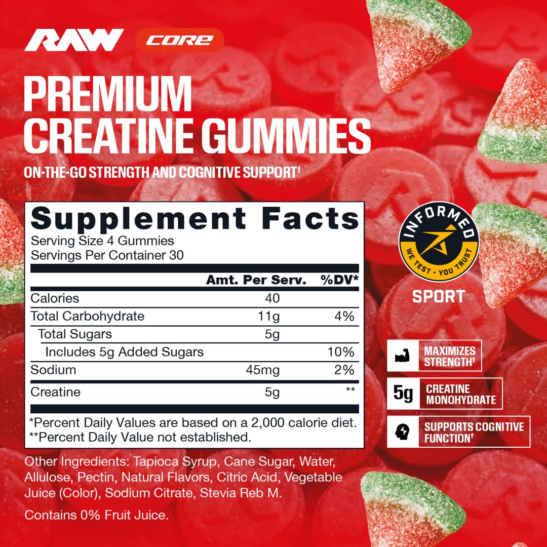 RAW Creatine Gummies side view showing texture