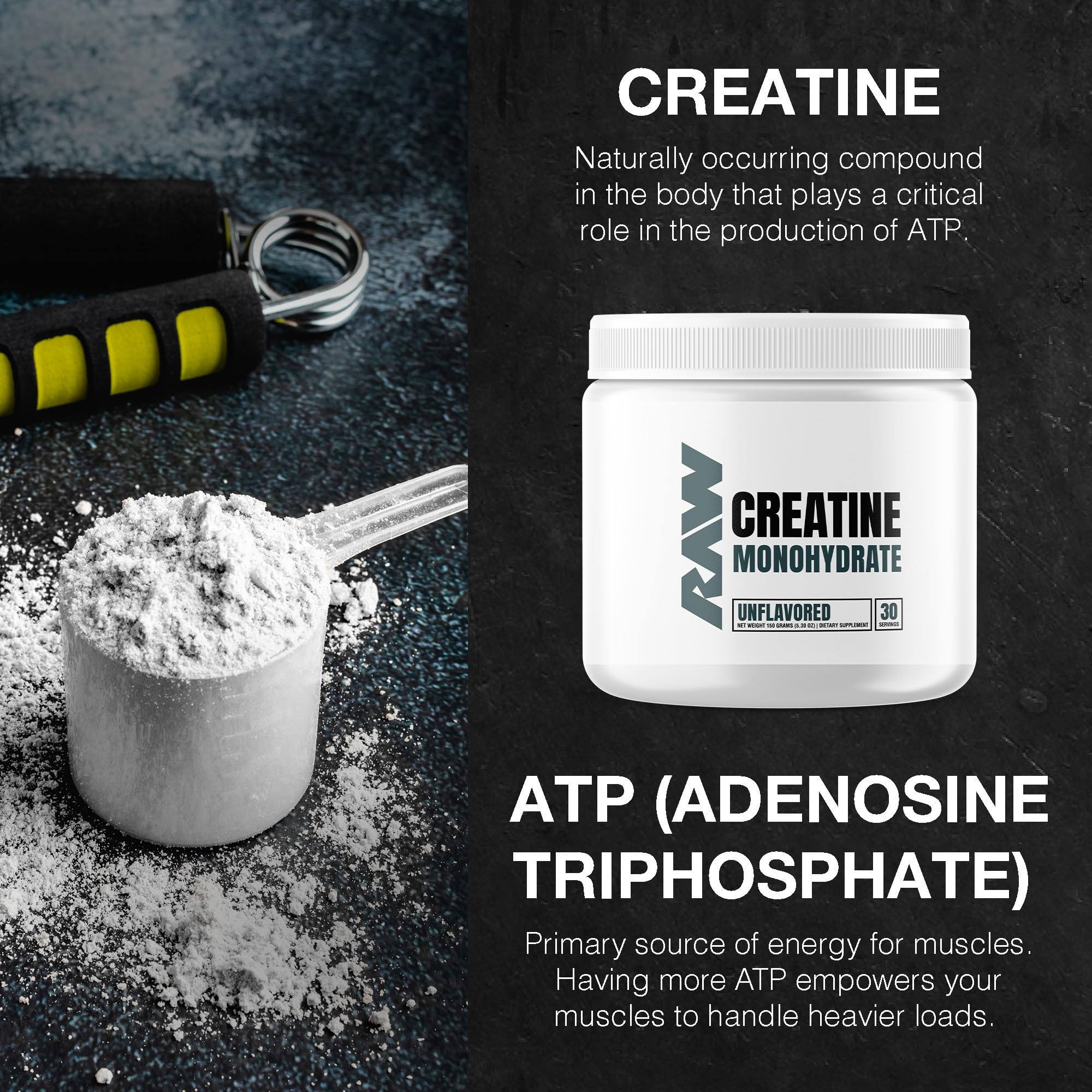 RAW Creatine Monohydrate 150g side view