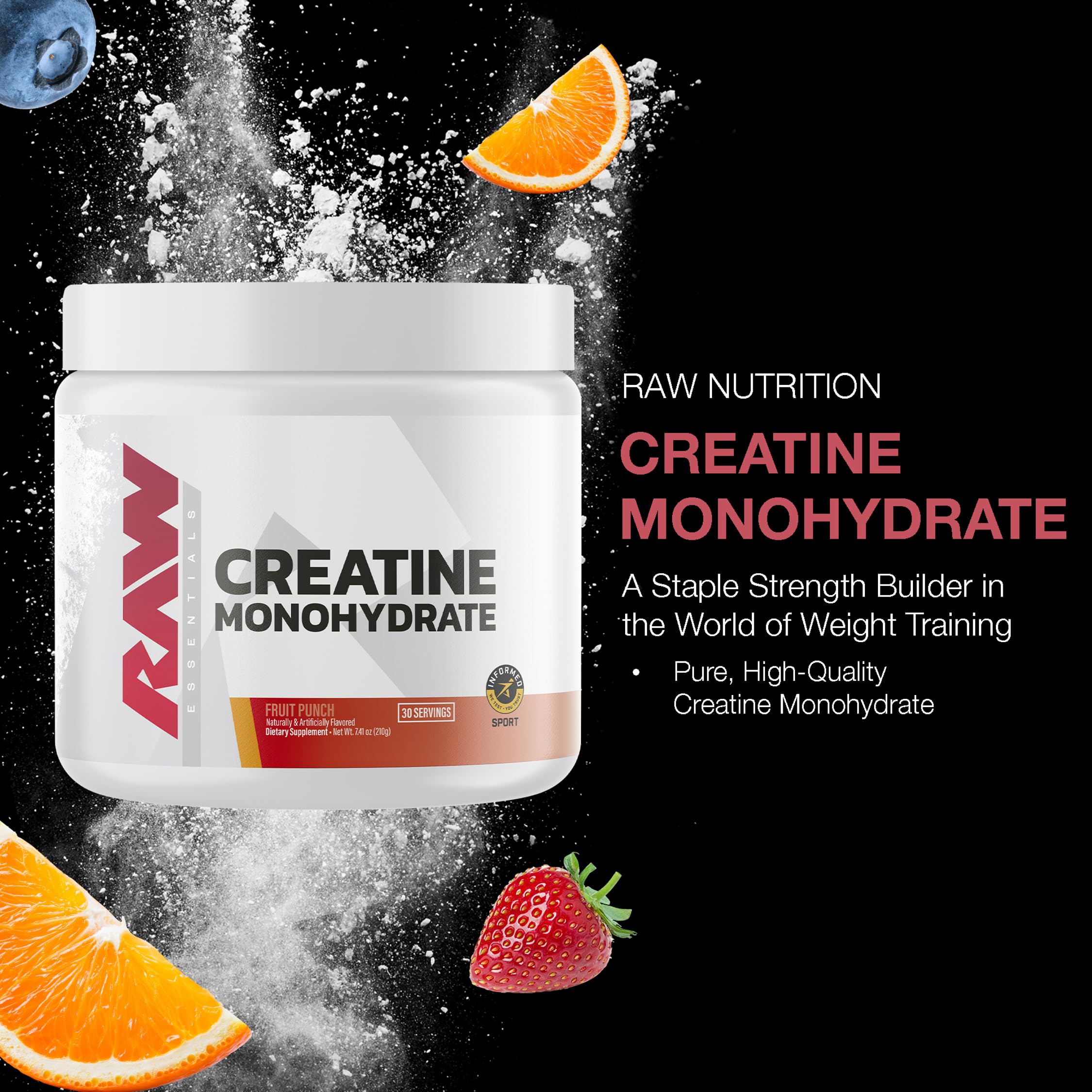 RAW Creatine Monohydrate Fruit Punch 227g side view
