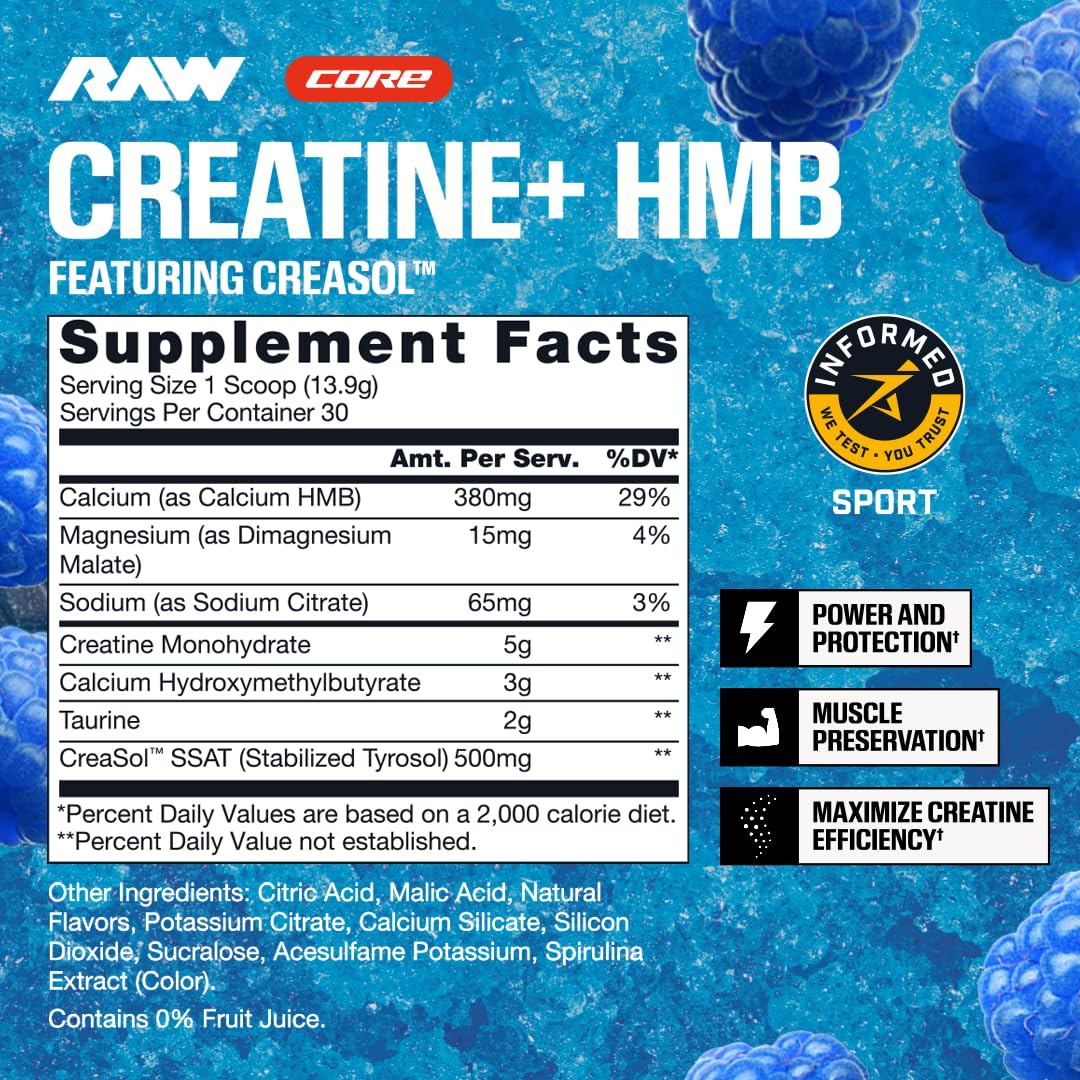 RAW Creatine Plus Blue Raspberry 290g packaging