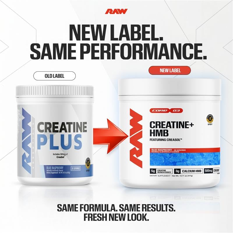 RAW Creatine Plus Blue Raspberry powder scoop