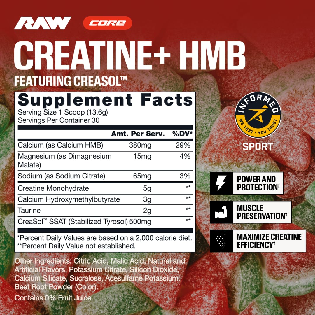 RAW Creatine Plus Sour Watermelon powder in a scoop