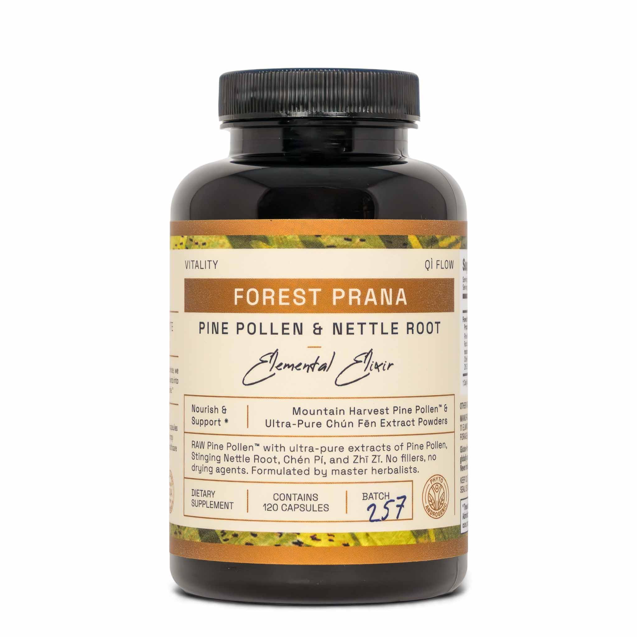 RAW Forest Foods Pine Pollen and Nettle Root Elixir Capsules front view