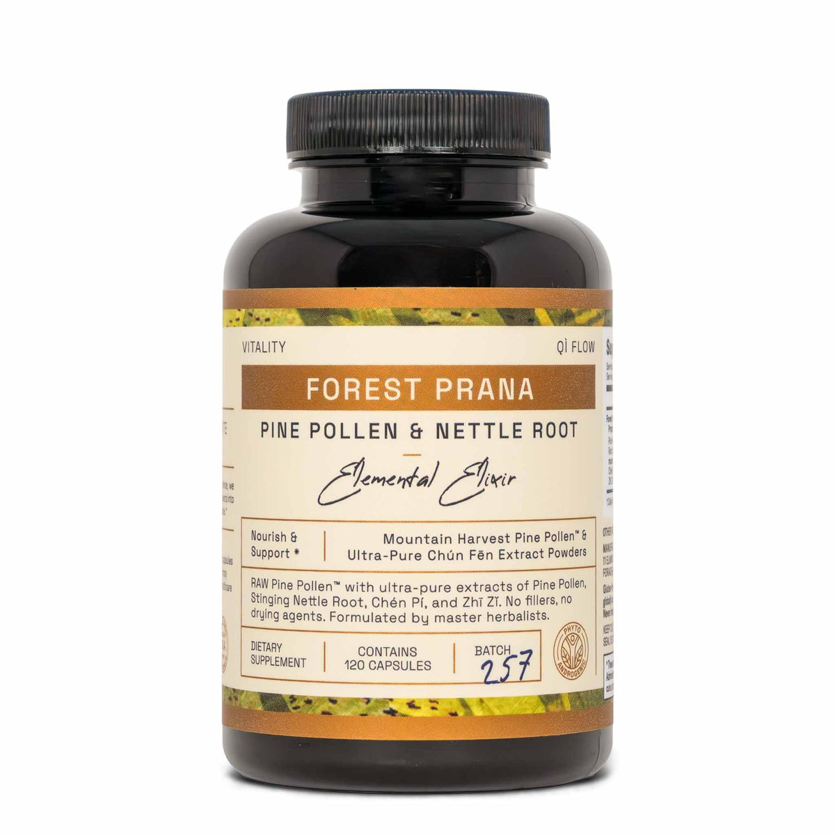 RAW Forest Foods Pine Pollen and Nettle Root Elixir Capsules front view