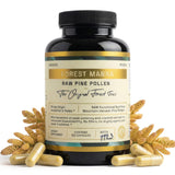 RAW Forest Foods Pine Pollen Capsules front view with packaging