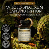 RAW Forest Foods Pine Pollen Capsules side view showing label