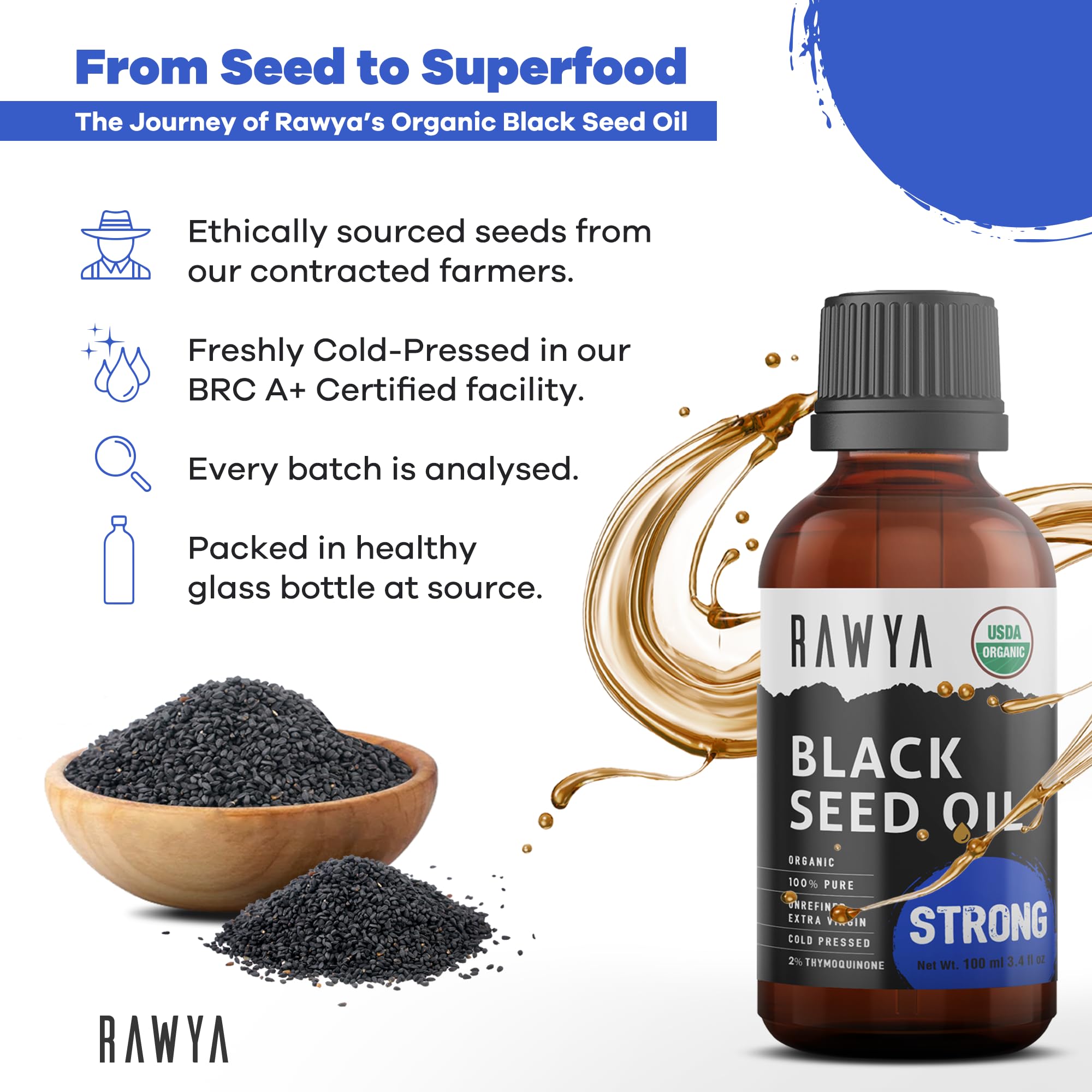RAWYA Black Seed Oil 230g bottle with measuring spoon