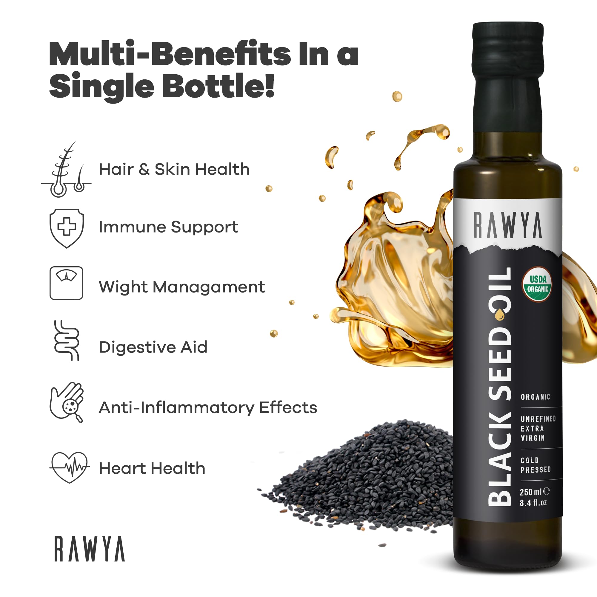 RAWYA Black Seed Oil bottle with cap