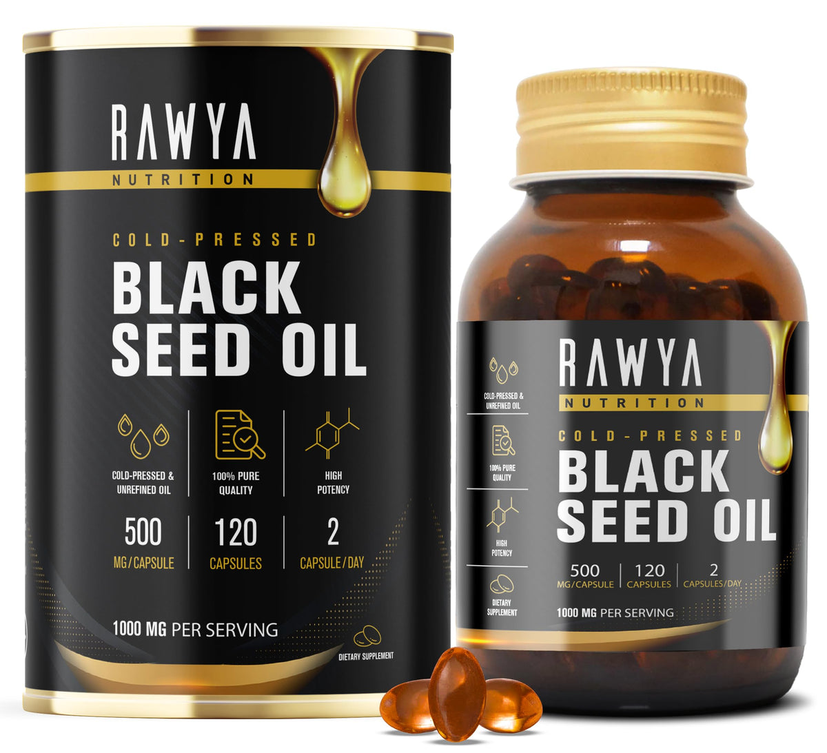 RAWYA Black Seed Oil Softgels bottle front view