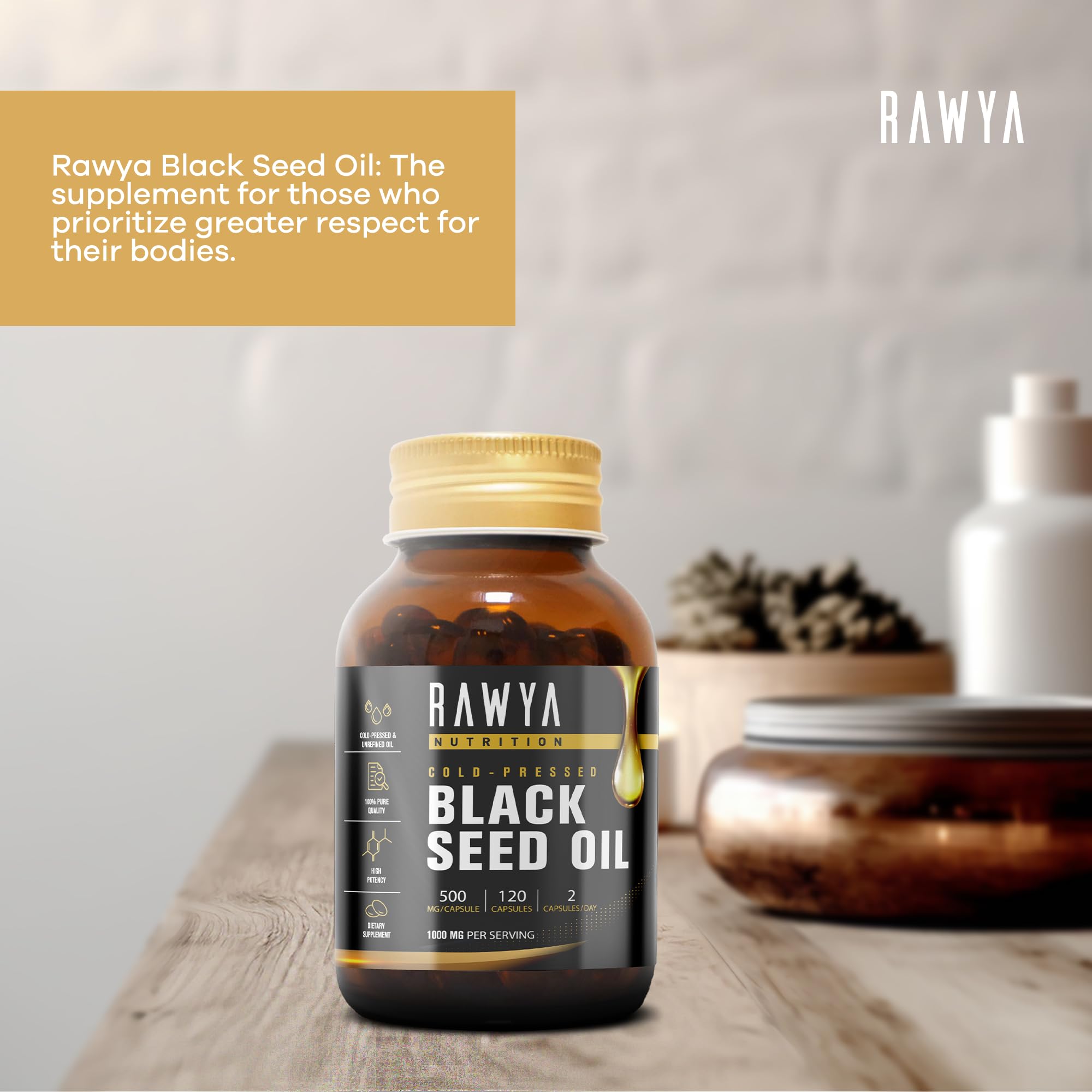RAWYA Black Seed Oil Softgels close-up of softgel