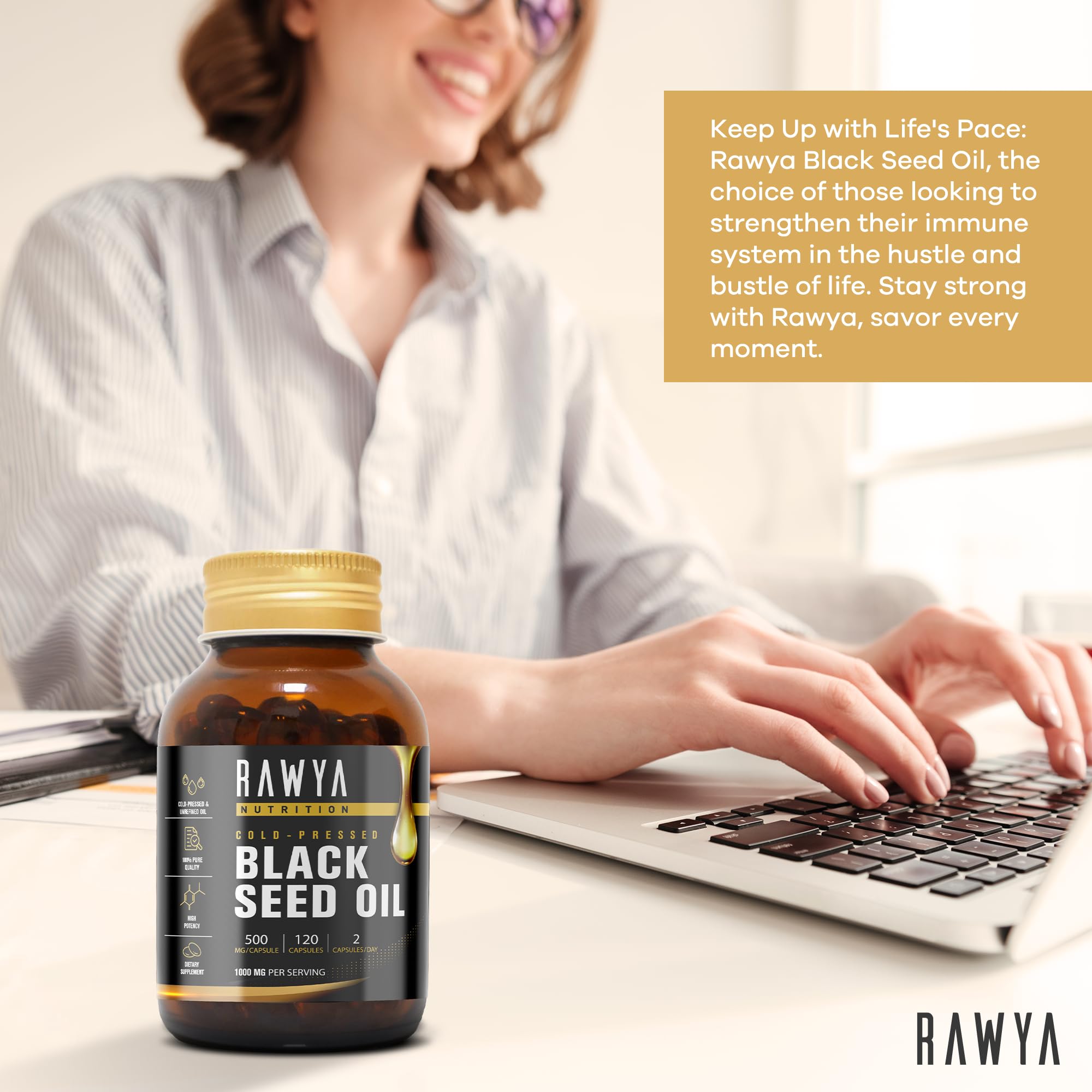 RAWYA Black Seed Oil Softgels packaging details