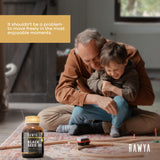RAWYA Black Seed Oil Softgels with dosage information