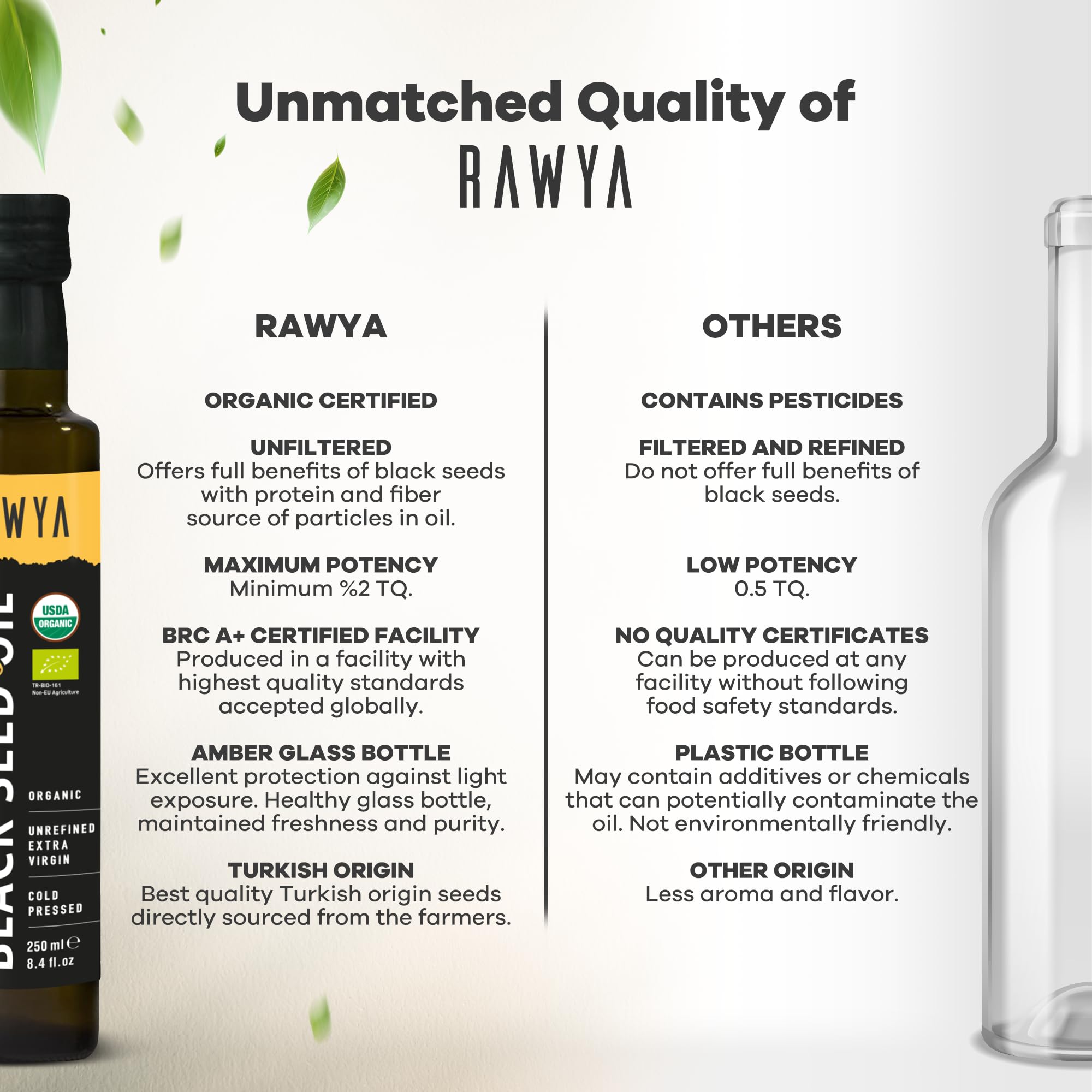 RAWYA Black Seed Oil unfiltered and USDA Organic certification