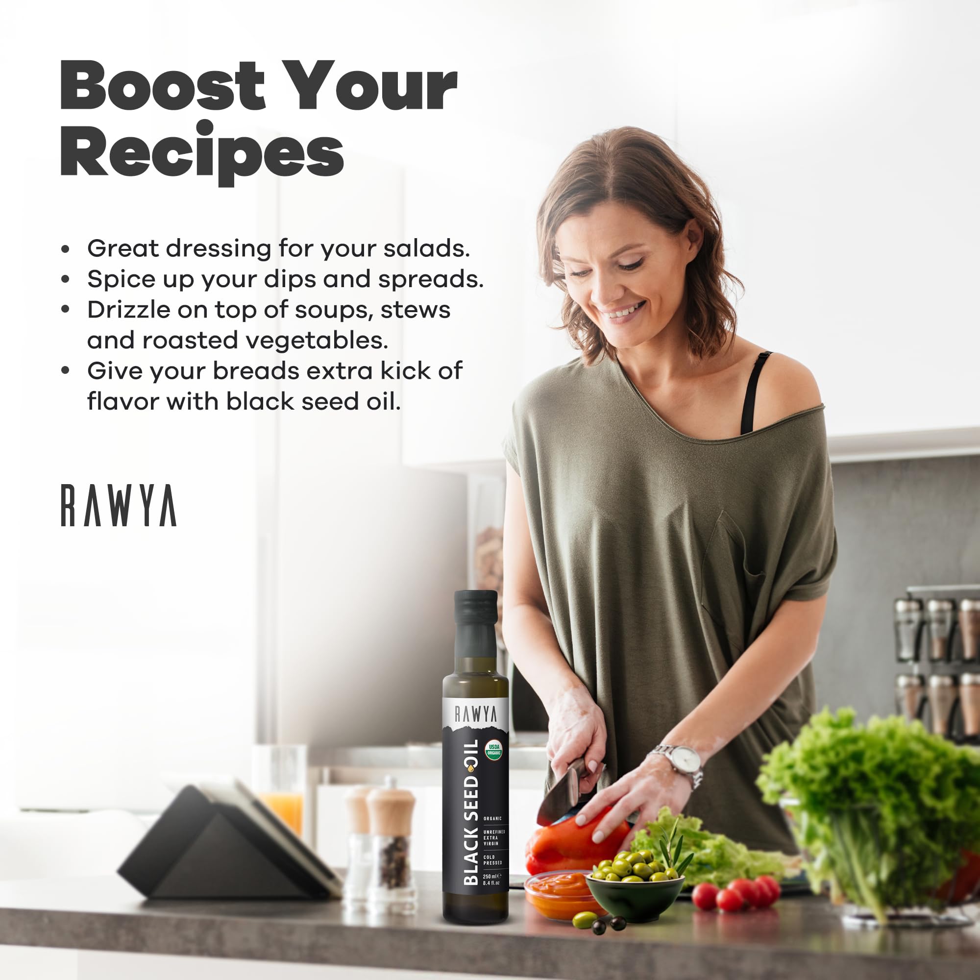 RAWYA Black Seed Oil with fresh ingredients