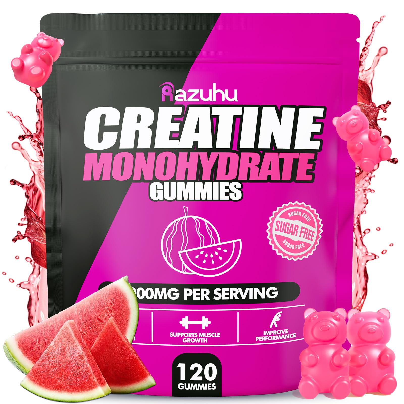 Razuhu Creatine Monohydrate Gummies front view with watermelon flavour