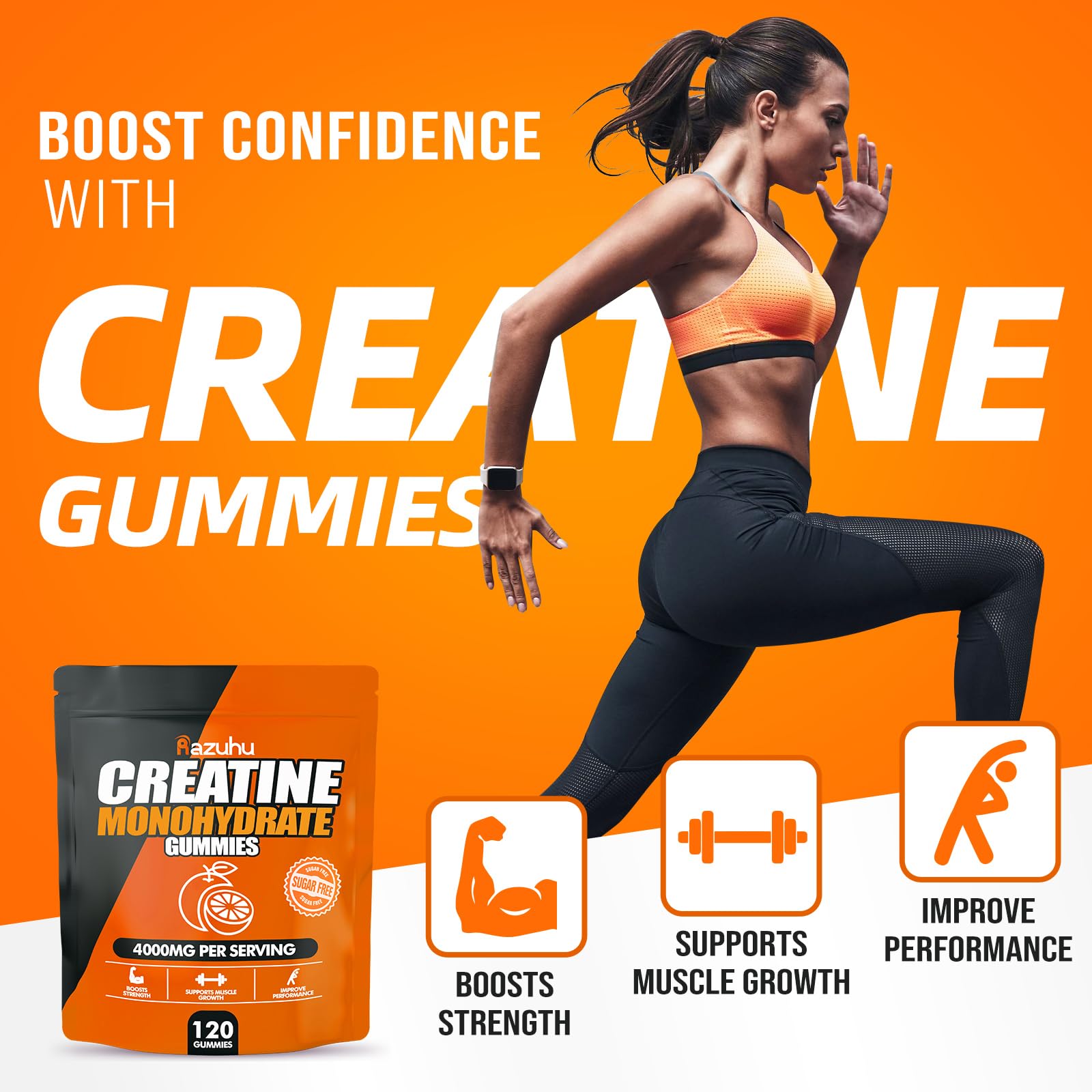 Razuhu Creatine Monohydrate Gummies in natural orange flavour
