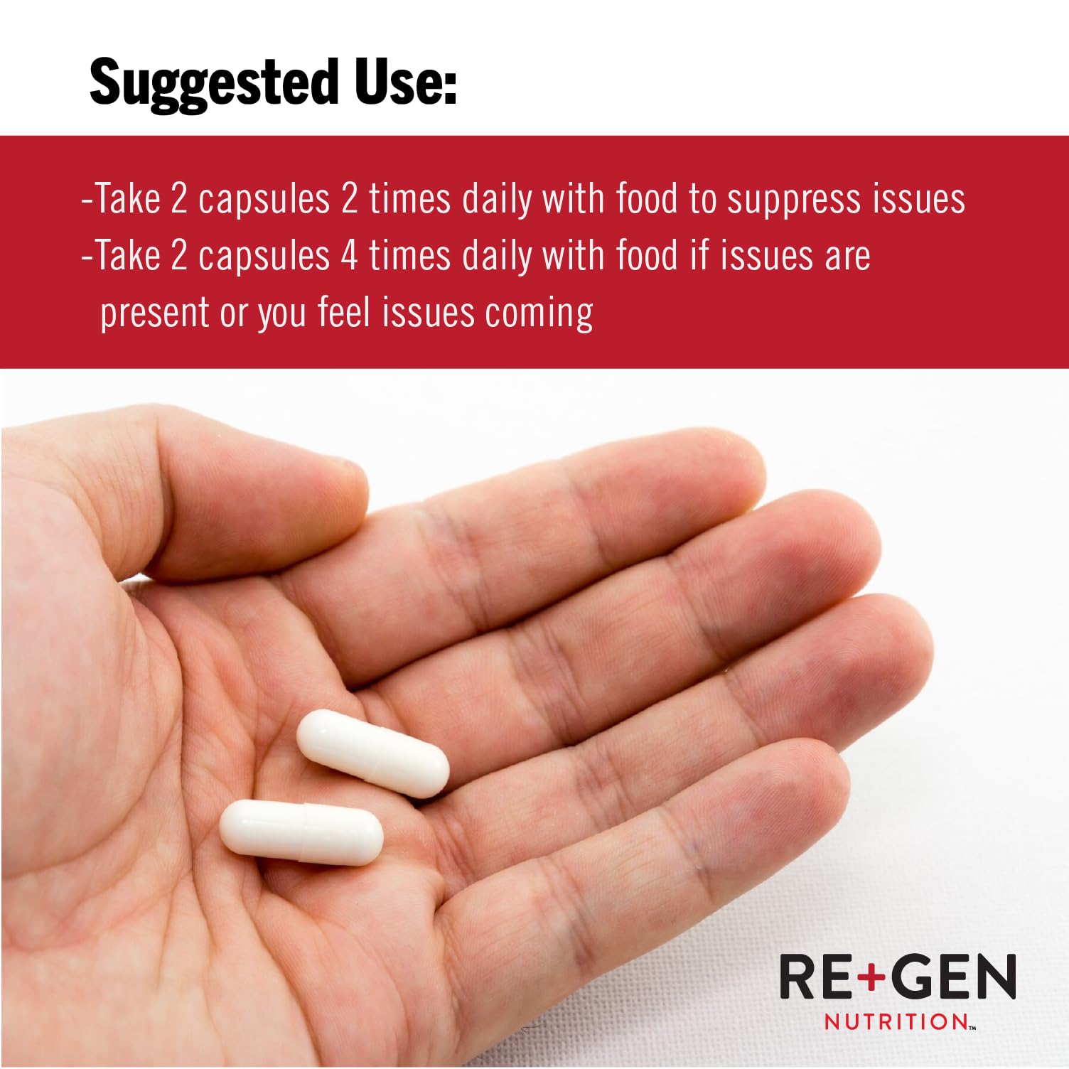 Re+Gen Nutrition H Rescue daily wellness Support Formula capsules on a wooden table