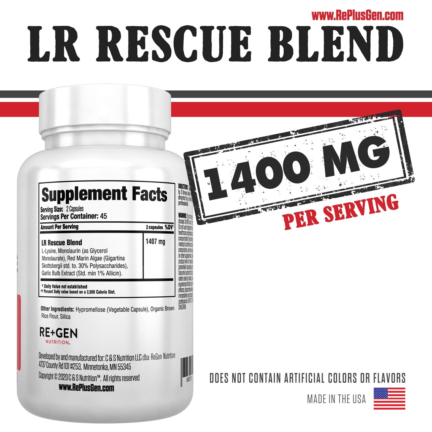 Re+Gen Nutrition L-Lysine bottle with dosage information