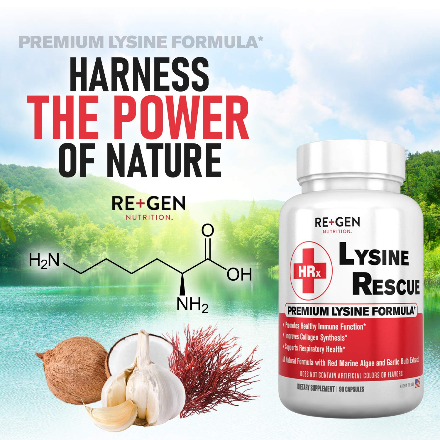 Re+Gen Nutrition L-Lysine capsules close-up showing size