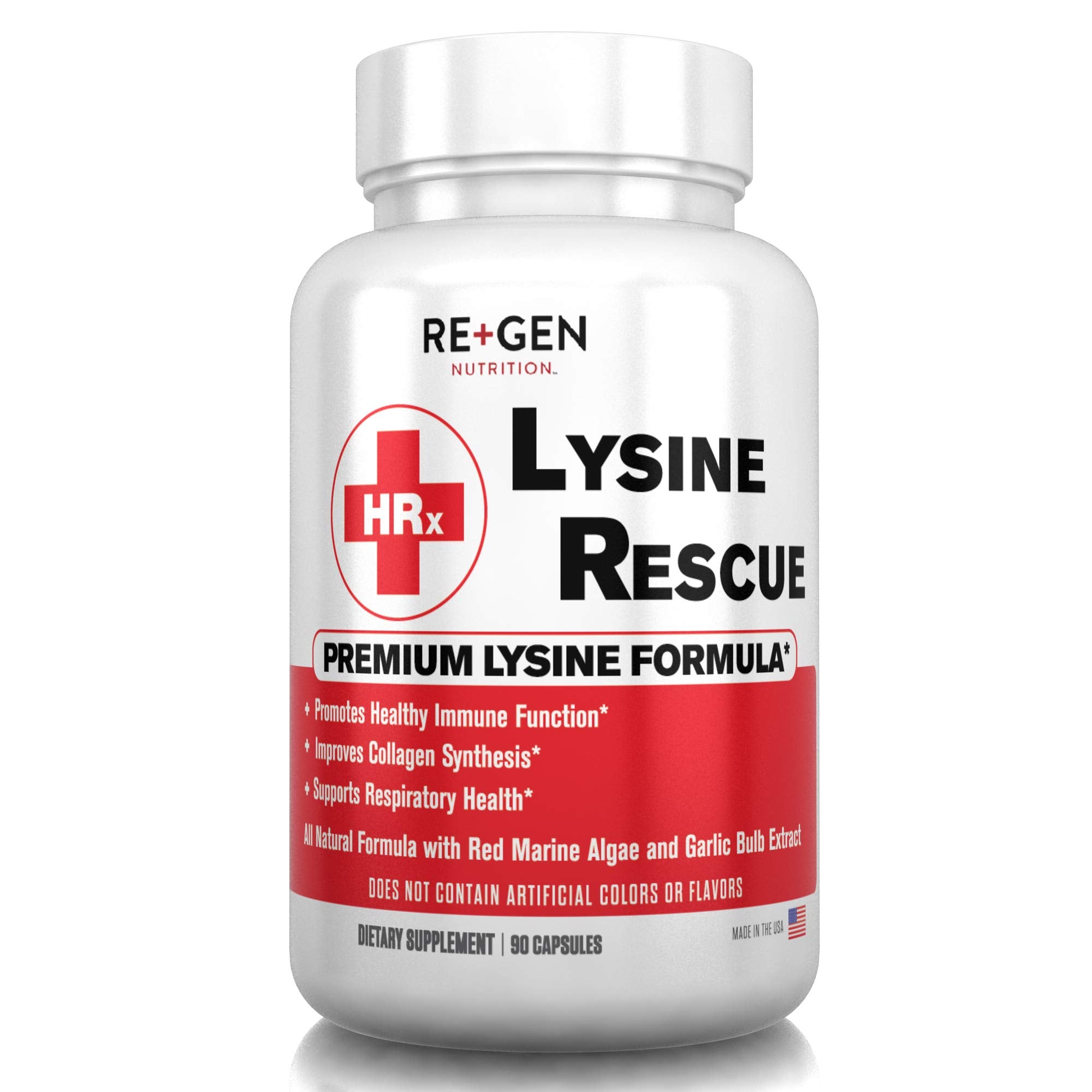 Re+Gen Nutrition L-Lysine Rescue daily wellness Supplement 90 capsules front view