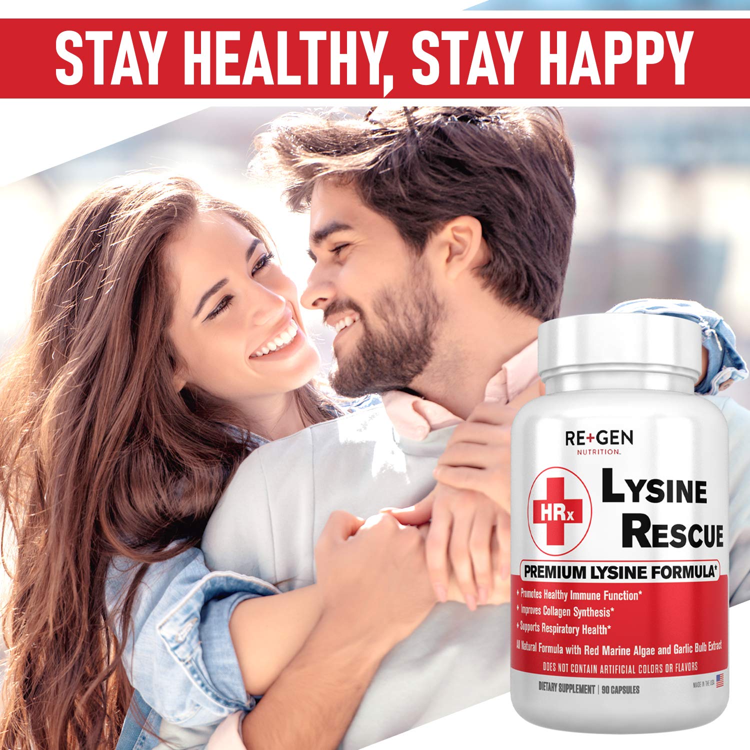 Re+Gen Nutrition L-Lysine Rescue daily wellness Supplement bottle side view