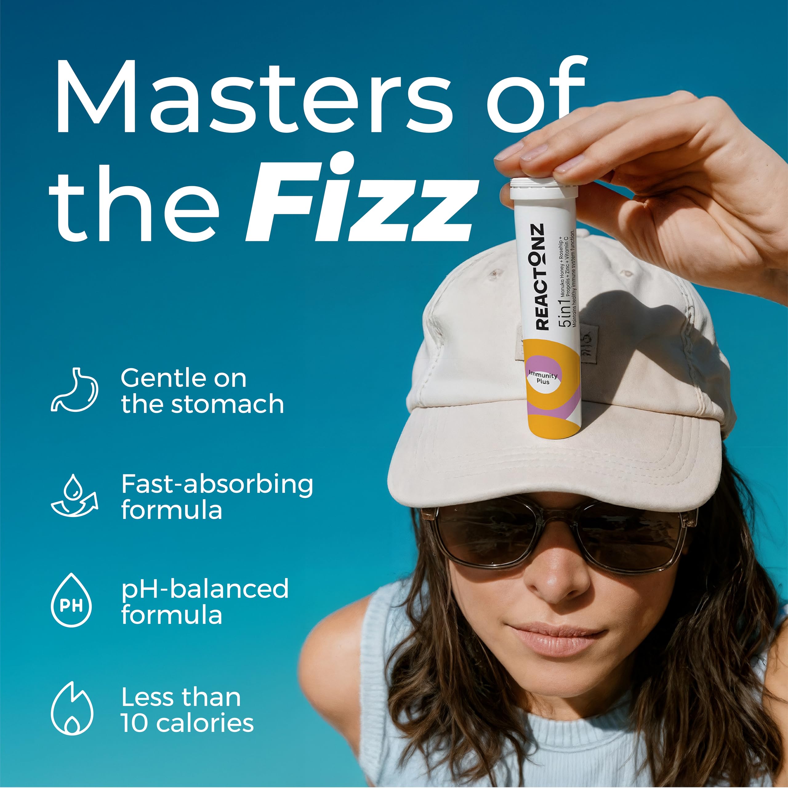 REACTONZ daily wellness Plus Effervescent Tablets dissolving in water