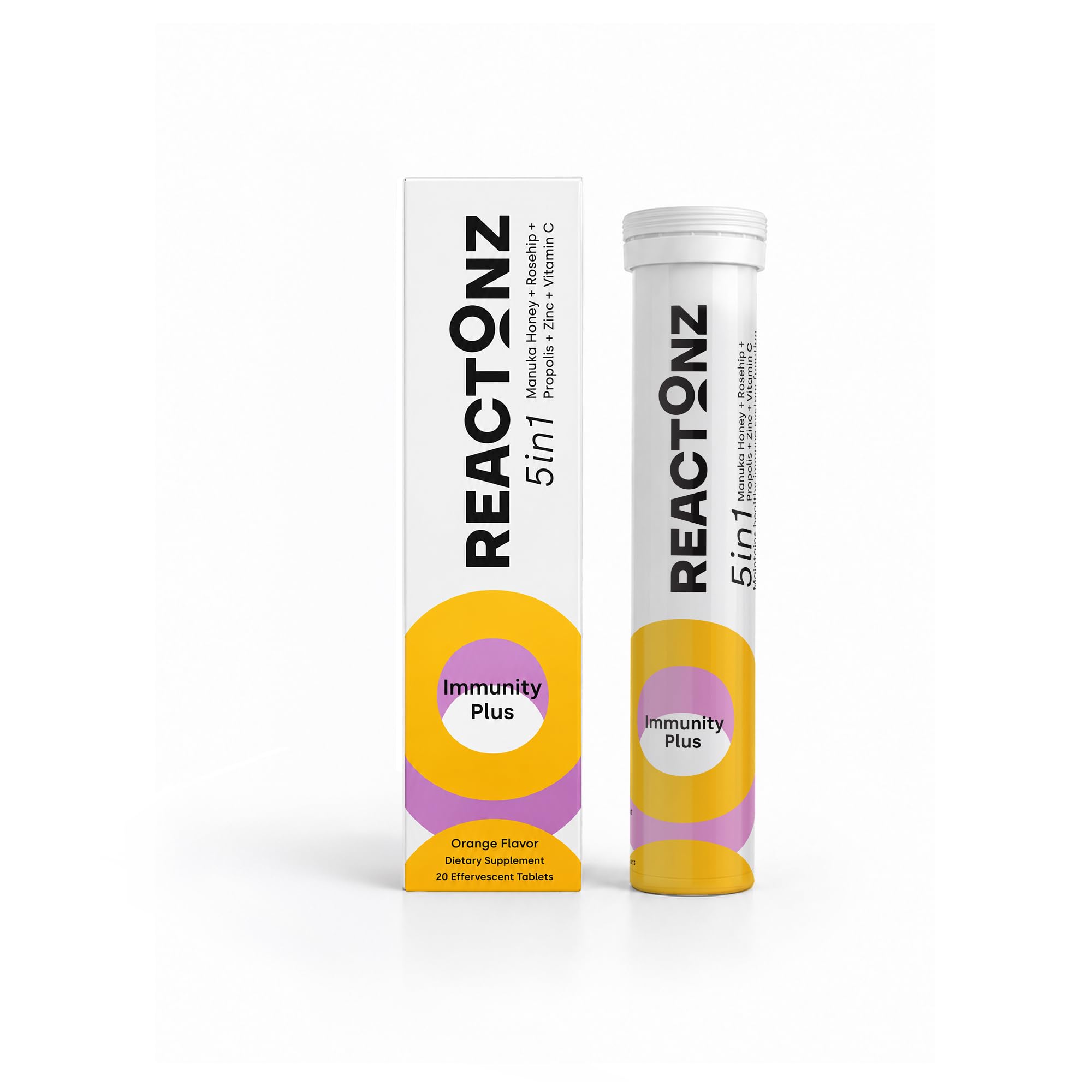REACTONZ daily wellness Plus Effervescent Tablets packaging front view