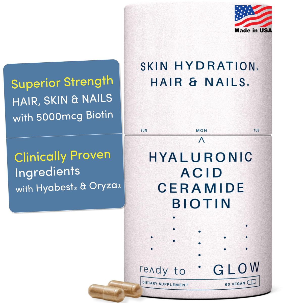 Ready To GLOW Hyaluronic Acid Capsules front view
