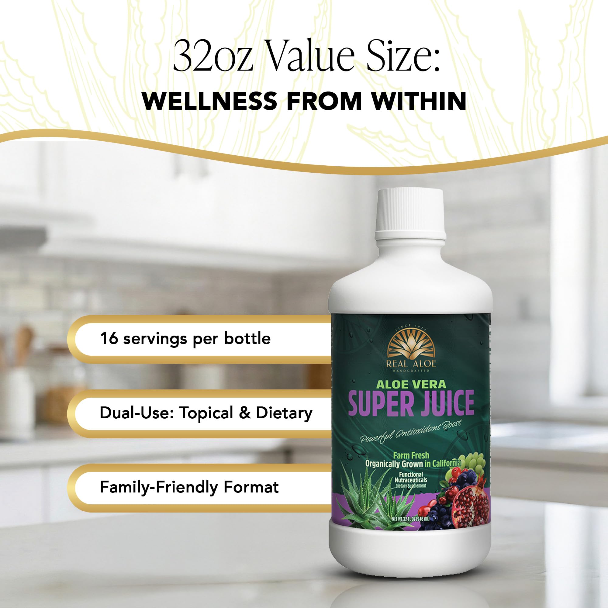 Real Aloe Organic Aloe Vera Juice in a glass with ice