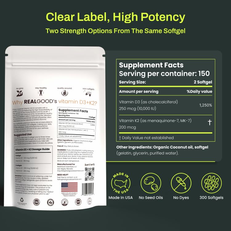 REAL GOOD ESSENTIALS Vitamin D3 K2 softgels packaging