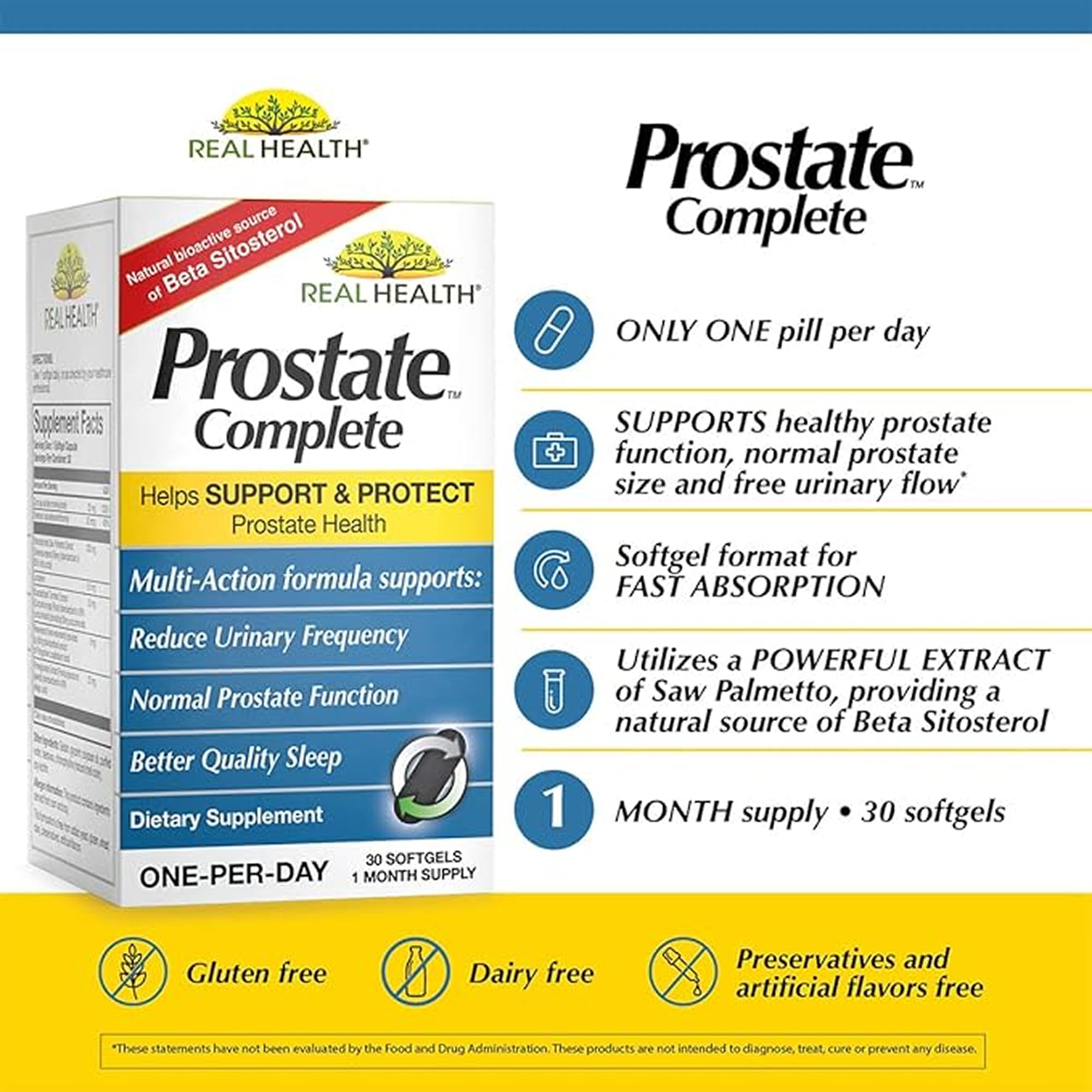 Real Health Saw Palmetto Prostate Health Supplement back view