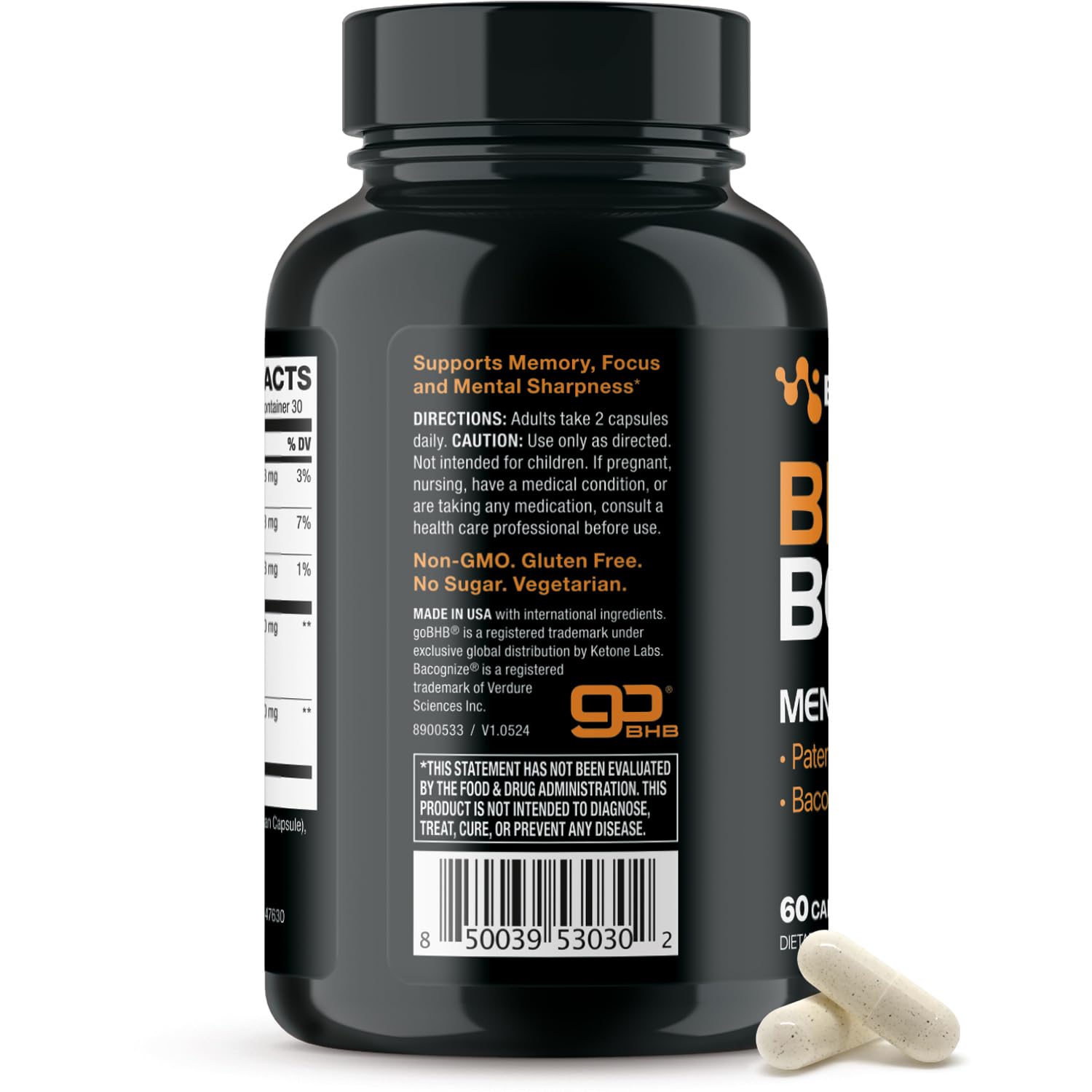 Real Ketones Bacopa Monnieri supplement on a wooden table