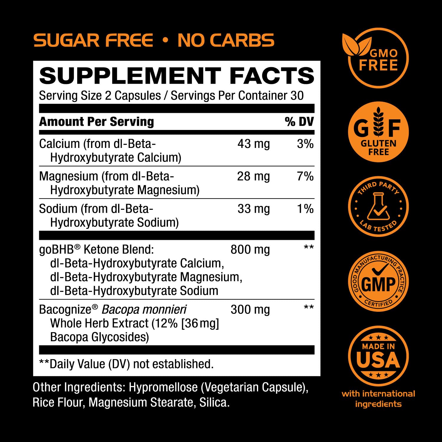 Real Ketones Bacopa Monnieri supplement with measuring scoop