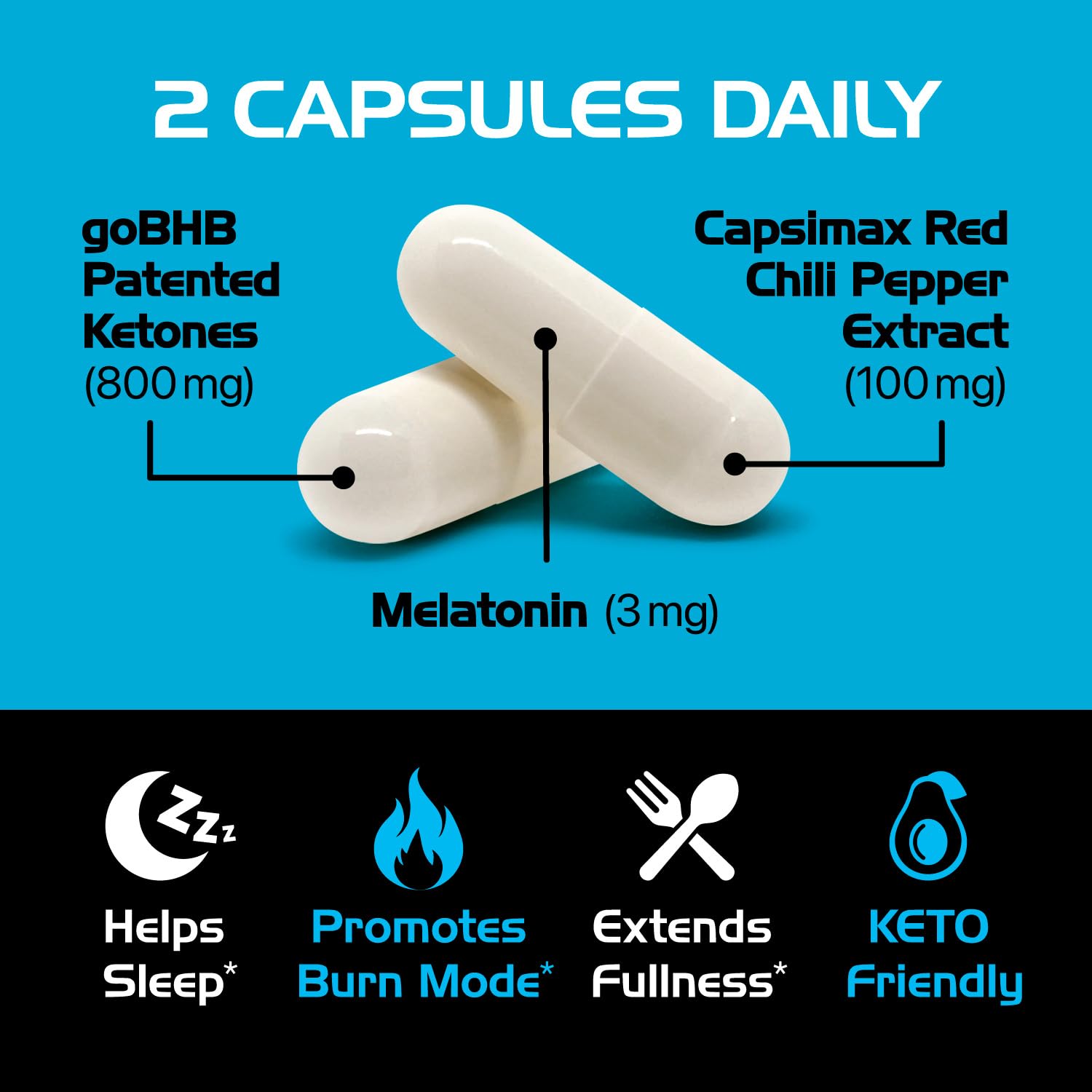Real Ketones Nighttime Keto BHB Capsules open bottle showing capsules