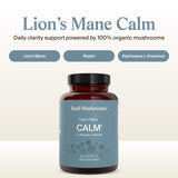 Real Mushrooms Lion’s Mane Calm supplement bottle side view