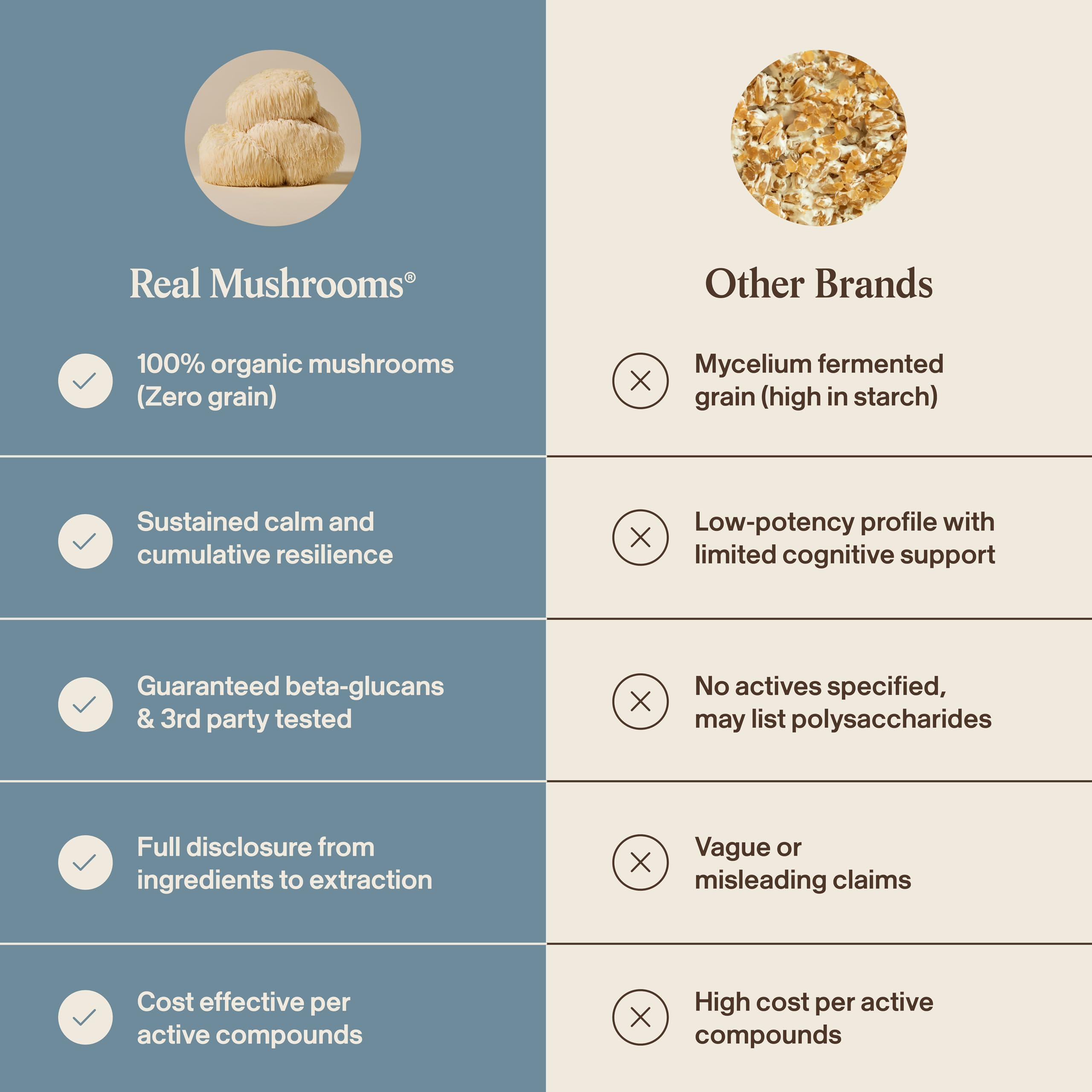 Real Mushrooms Lion’s Mane Calm supplement capsules in a hand
