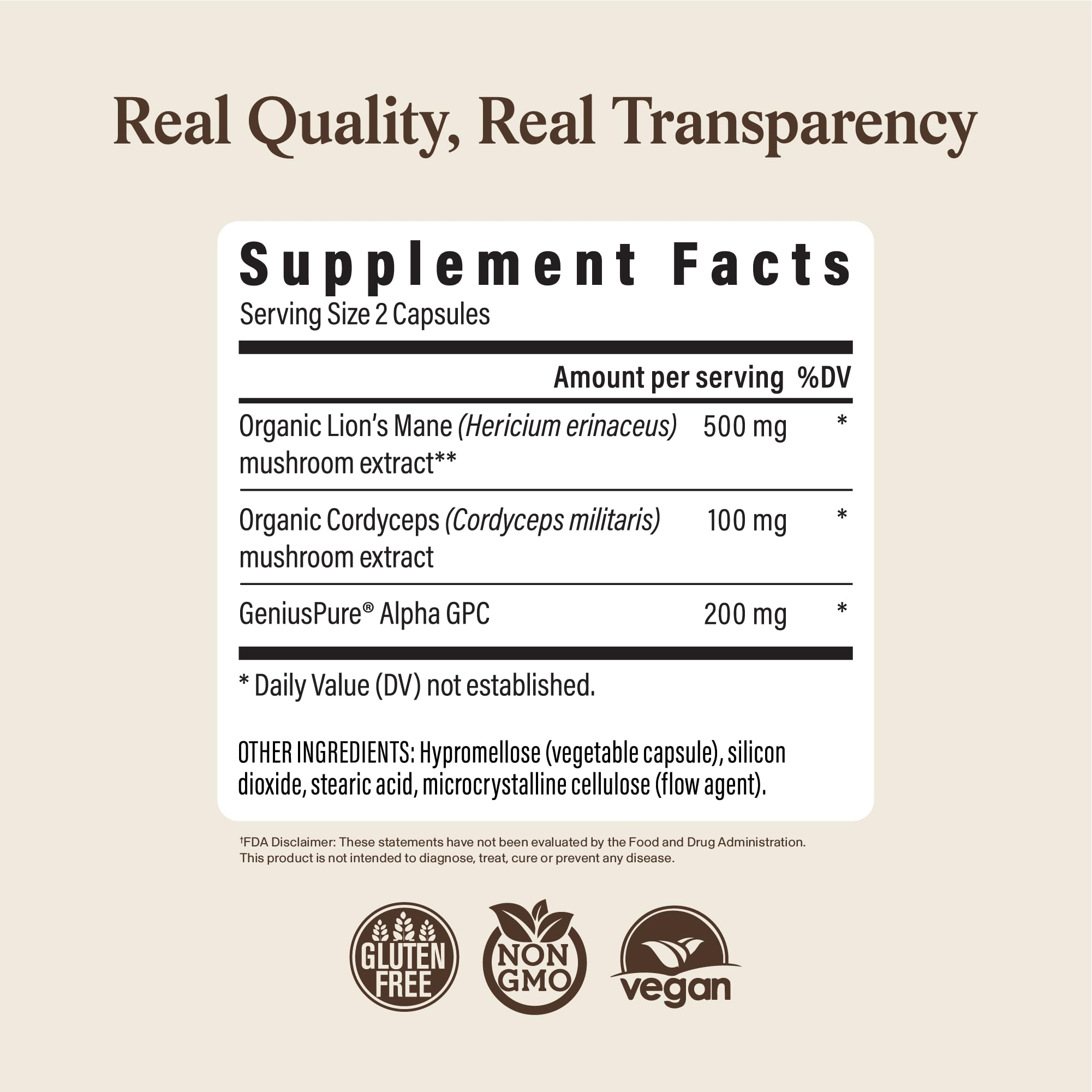 Real Mushrooms Lion's Mane Focus supplement capsules