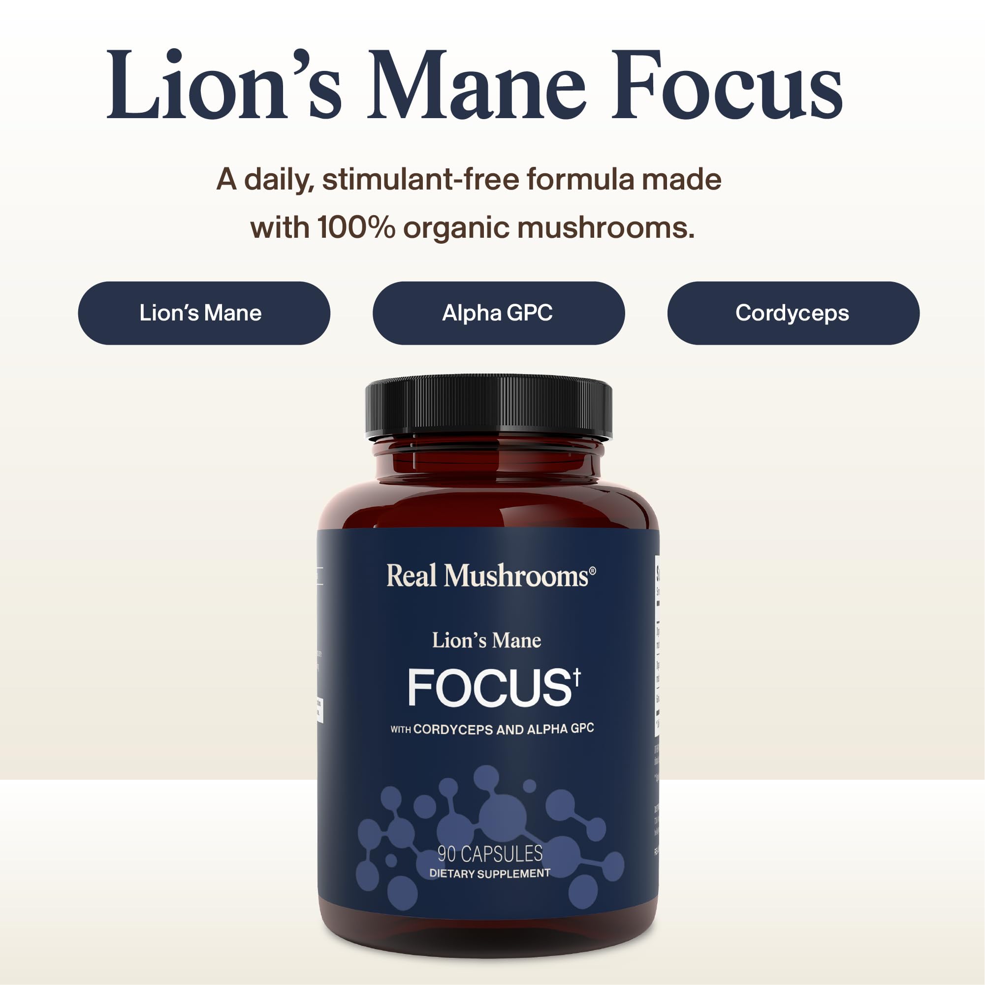 Real Mushrooms Lion's Mane Focus supplement side view