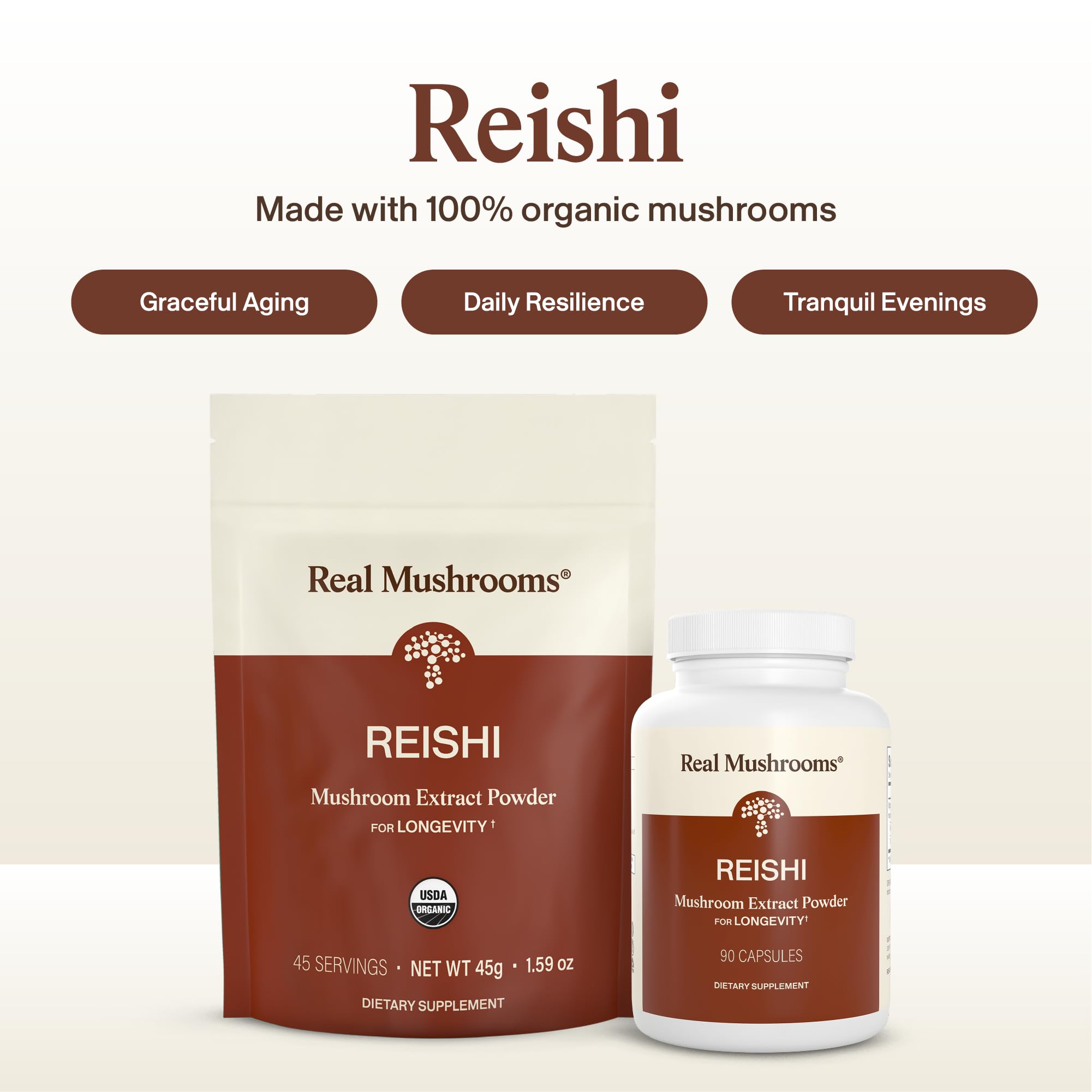Real Mushrooms Red Reishi Mushroom Capsules bottle with label